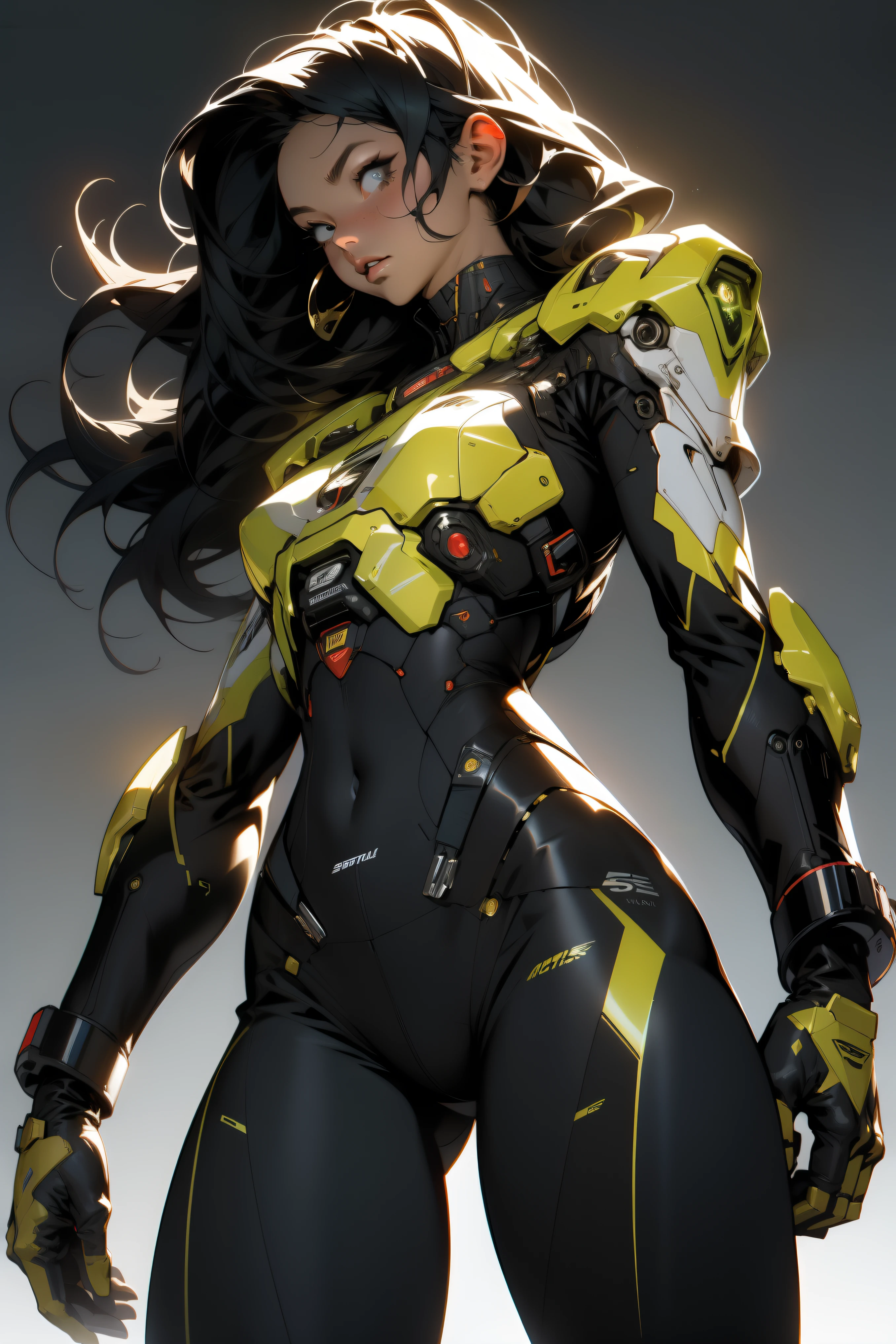 blacks(evangerion、Fictional characters、plugsuit、The skin is not exposed、a junior high school student、Planar bodysuit without protrusions、Tanned girl、Black Girl(silber hair))Shine a light on your face、Yellow-green bodysuit、Draw only one person