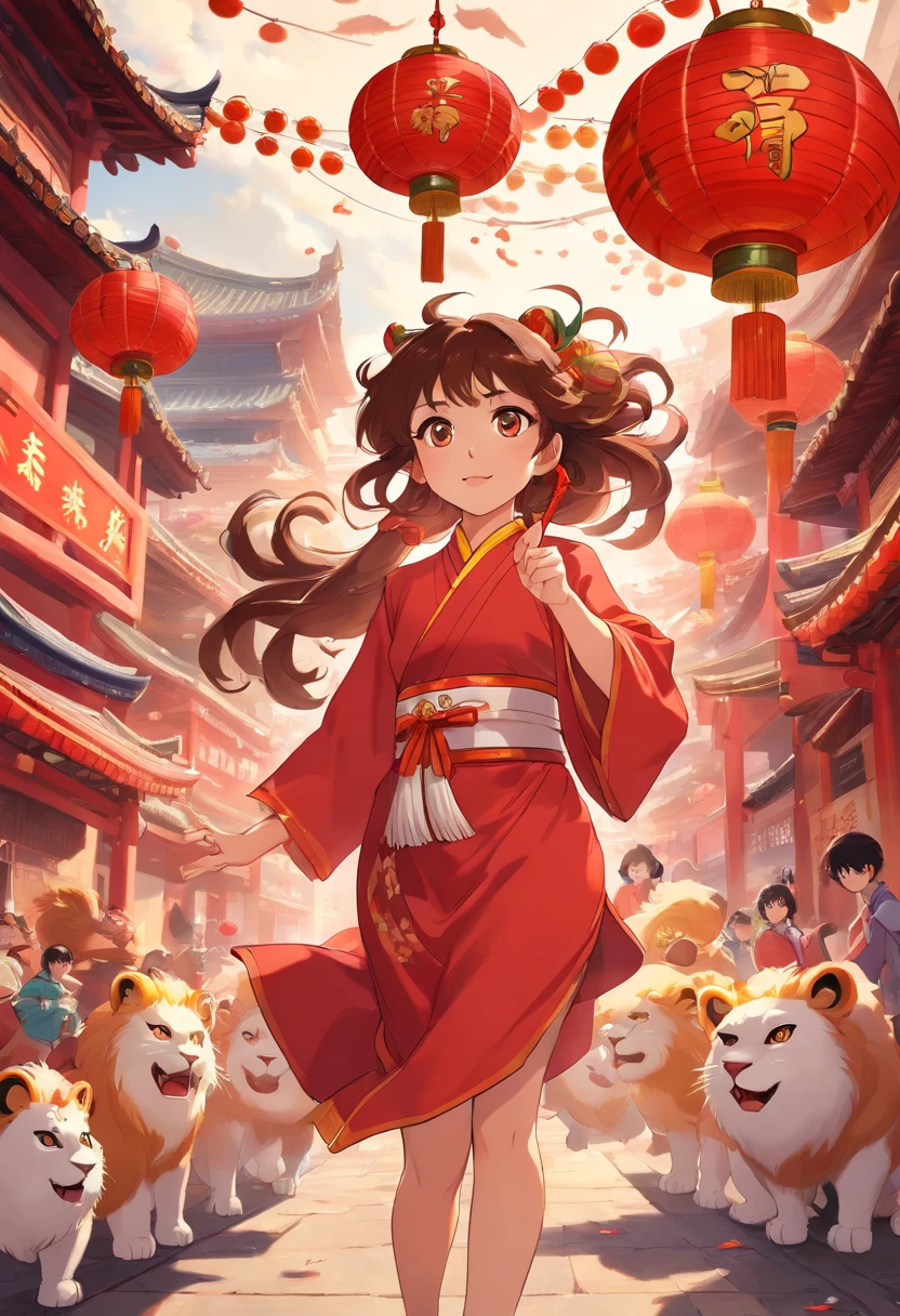 China-style,Lion dance girl,highly detailed surreal vfx,Smudge,Faraway view,super-fine,ultra - detailed,high qulity,8K ,oc rendered,dynamic viewing angle
