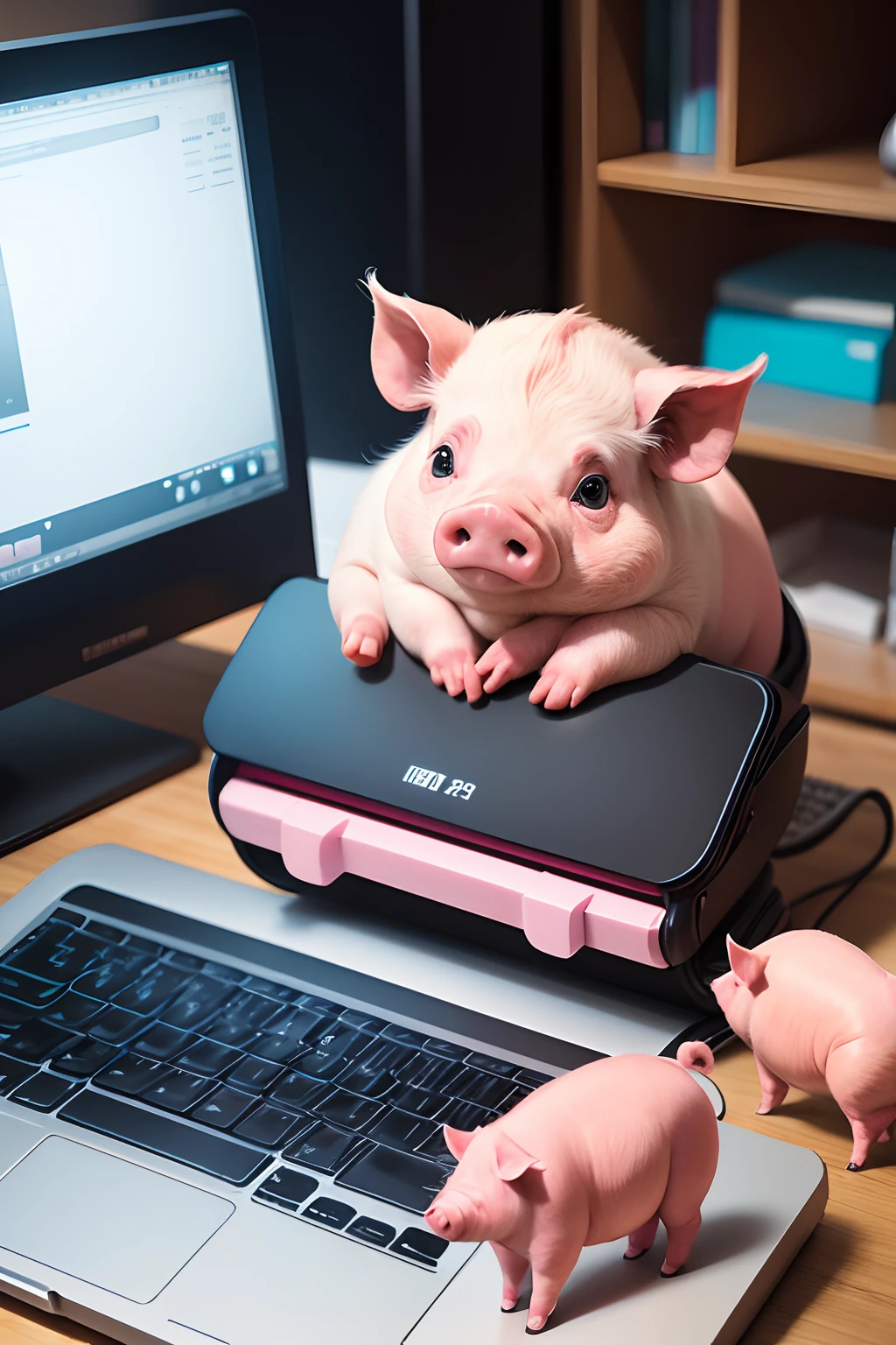 Pig hitting the computer