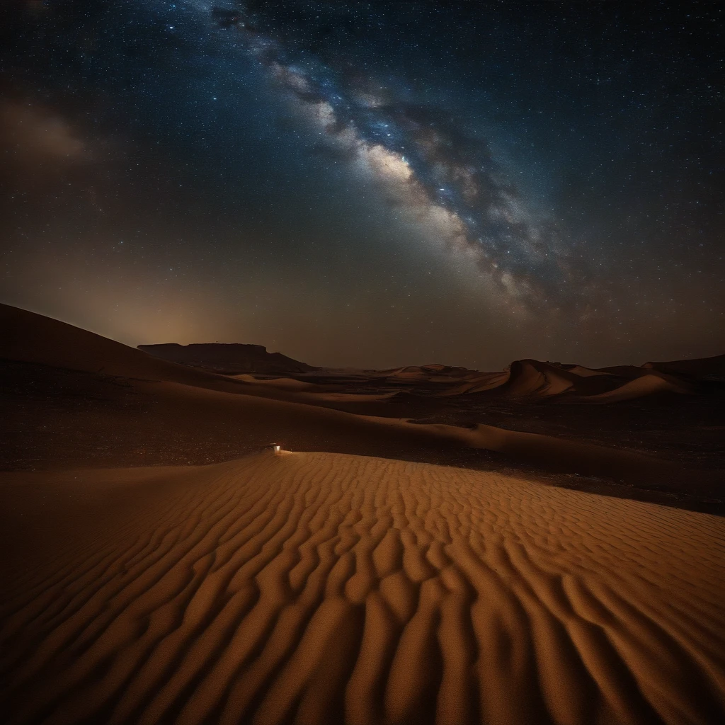 Master Parts、Superior Quality、superior image quality、The 8k quality、、Beautiful pictures of the starry sky、magnifica、Arched Milky Way:1.9、(Desert overlooking the Milky Way:1.9)