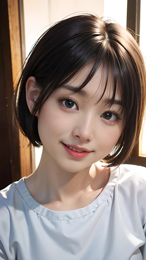 (1 ***********, ***********, Japanese), look at viewer, pleated mini skirt, very cute and babyish face, detailed eye, black hair, medium bob hair, very cute smile, (BEST QUALITY, MASTERPIECE, ULTRA HIGH RESOLUTION, (PHOTOREALISTIC:1.4), RAW PHOTO, 8K)