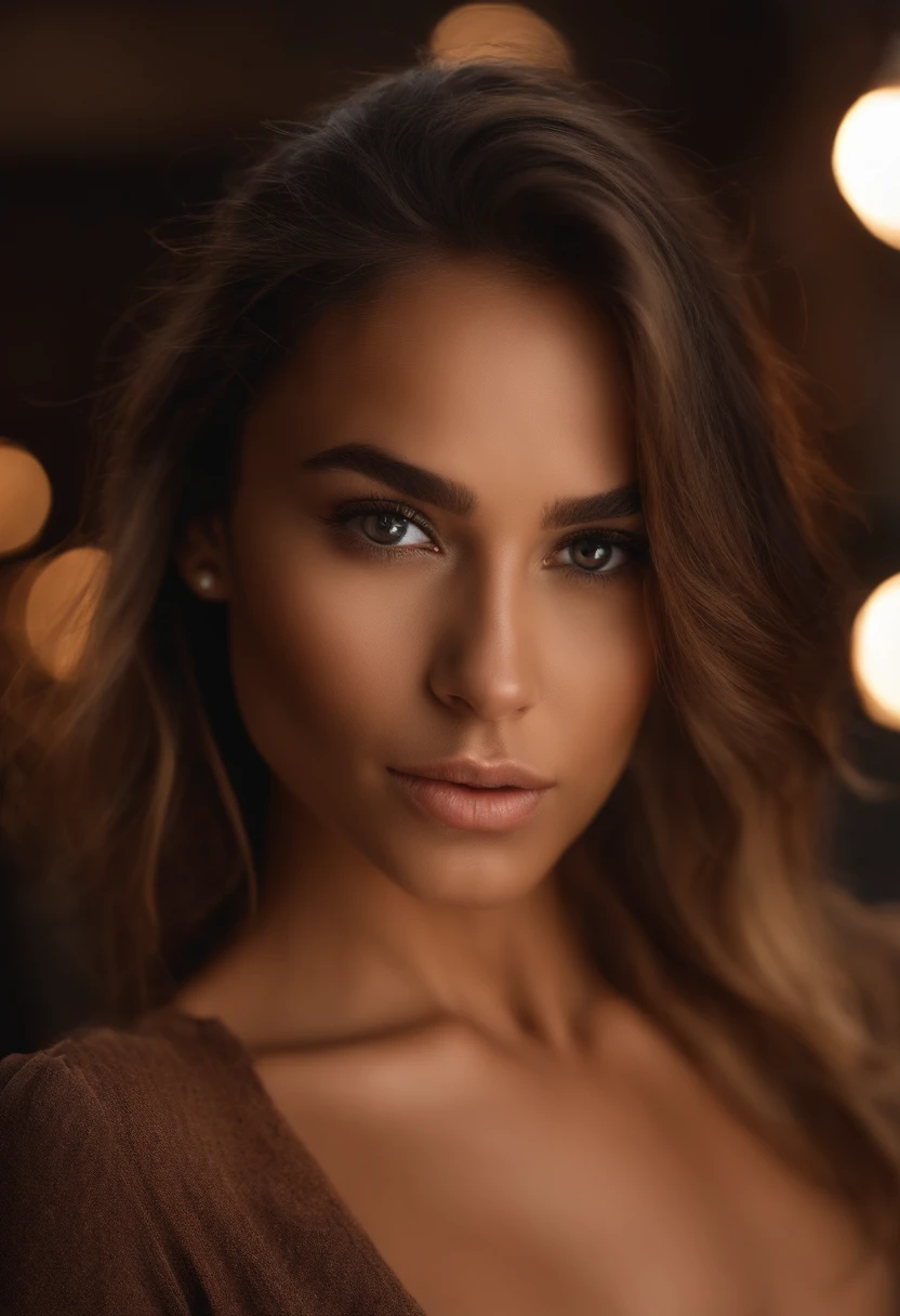 A female fashion model 25 years old, tanned, [[[[closeup]]]], [[[[chest]]]], [[[[neck]]]], [[[[shoulders]]]], perfect honey eyes, perfect iris, perfect lips, perfect teeth, perfect skin, messy windy hair, soft front light, glow, HDR, (muted colors:1.2)