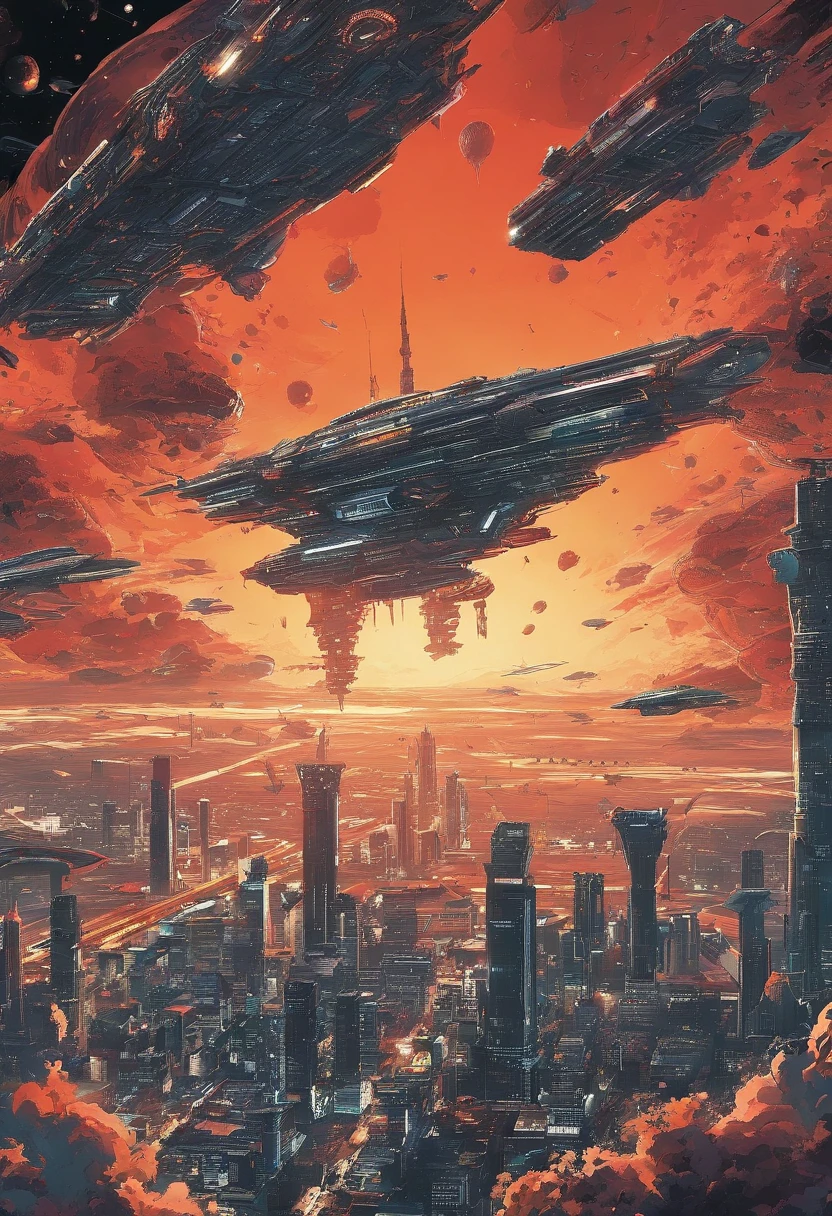 Master made,Grandiose spectacle,(Chinese characteristics),((Sword appearance)Flying battleships),((Majesty,Domineering)),opening fire,Full fire,(((Bombing Japan)))Bombardment,background in war,Highest image quality,complexdetails,Extreme resolution,Dynamic obfuscation,Full of details,Precise detailing