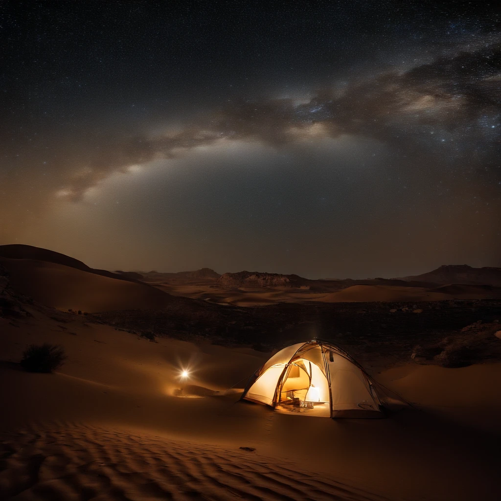 Master Parts、Superior Quality、superior image quality、The 8k quality、、Beautiful pictures of the starry sky、magnifica、Arched Milky Way:1.9、(Desert overlooking the Milky Way:1.9)