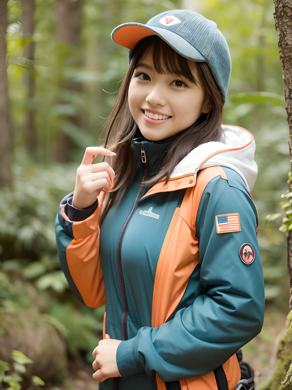 nffsw, nffsw, Ray traching, Radio City, Anisotropy Filtering, 16 K, Best Quality, masutepiece,1girl in, Solo, 25-years old, Beautiful mountaineer, hiking clothes, Gradient long hair, Perfect, Detailed, Convoluted, ropes, mountaineering equipment、Happy smile、Orange sunset、Happy smile、hiking