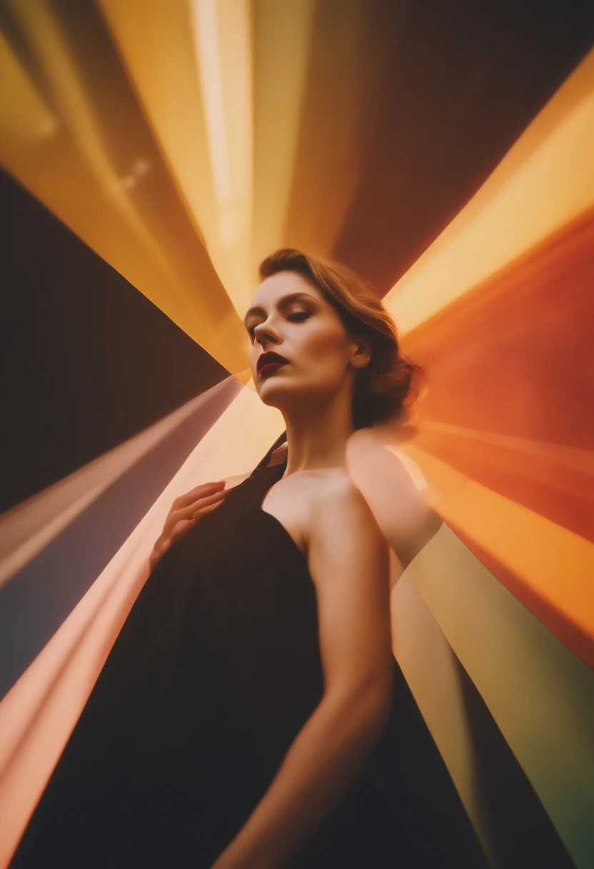 surreal vintage lofi conceptual fashion photography, psychedelic cross-processing multiple-exposure solargram, strong intentional camera movement