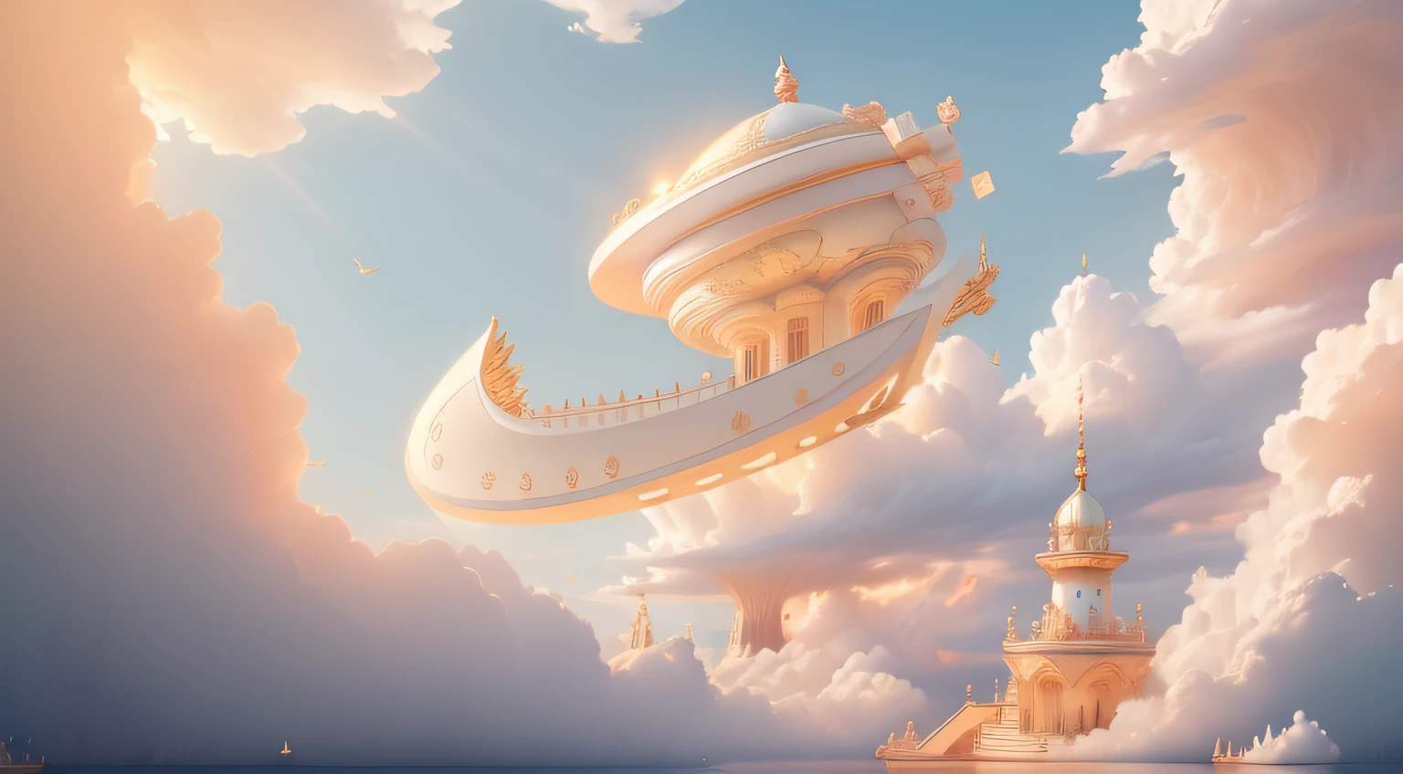 Masterpiece,((Thousand pure glass,Shine:1.2,(Transparent:1.3),The sheen)),Best quality;(pixar-style:1.4),(Sea of Clouds,At sunrise,The Kingdom of Zhou was surrounded by clouds of fire,rainbowing,Flying birds,Paper airplanes)(Ultra detailed,Aesthetic,Beautiful composition is rich,vivd colour,volumetric soft light)4K,Reflections in the sun,《inverted image》Inspired by:《alice in the wonderland》,magic,Fairy tales,illusory engine,rendering by octane,cuteness render,a 3D render,Adobe Photoshop,Awesome beauty