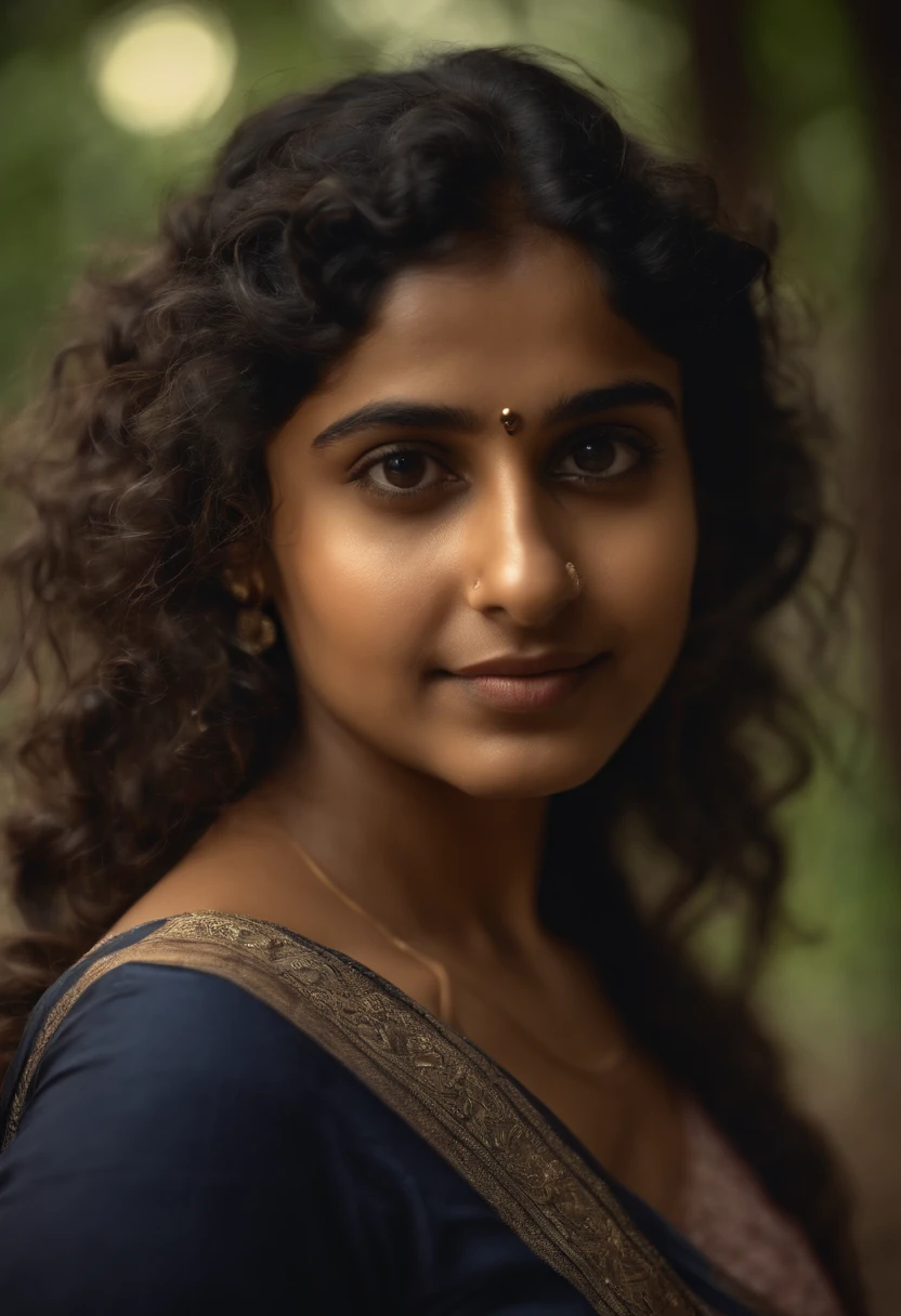 Indian girl,20 years of age,curly hair upto neck,looking at the camera, confident,smart,cute, cinematic, realistic,8k,ultra realistic