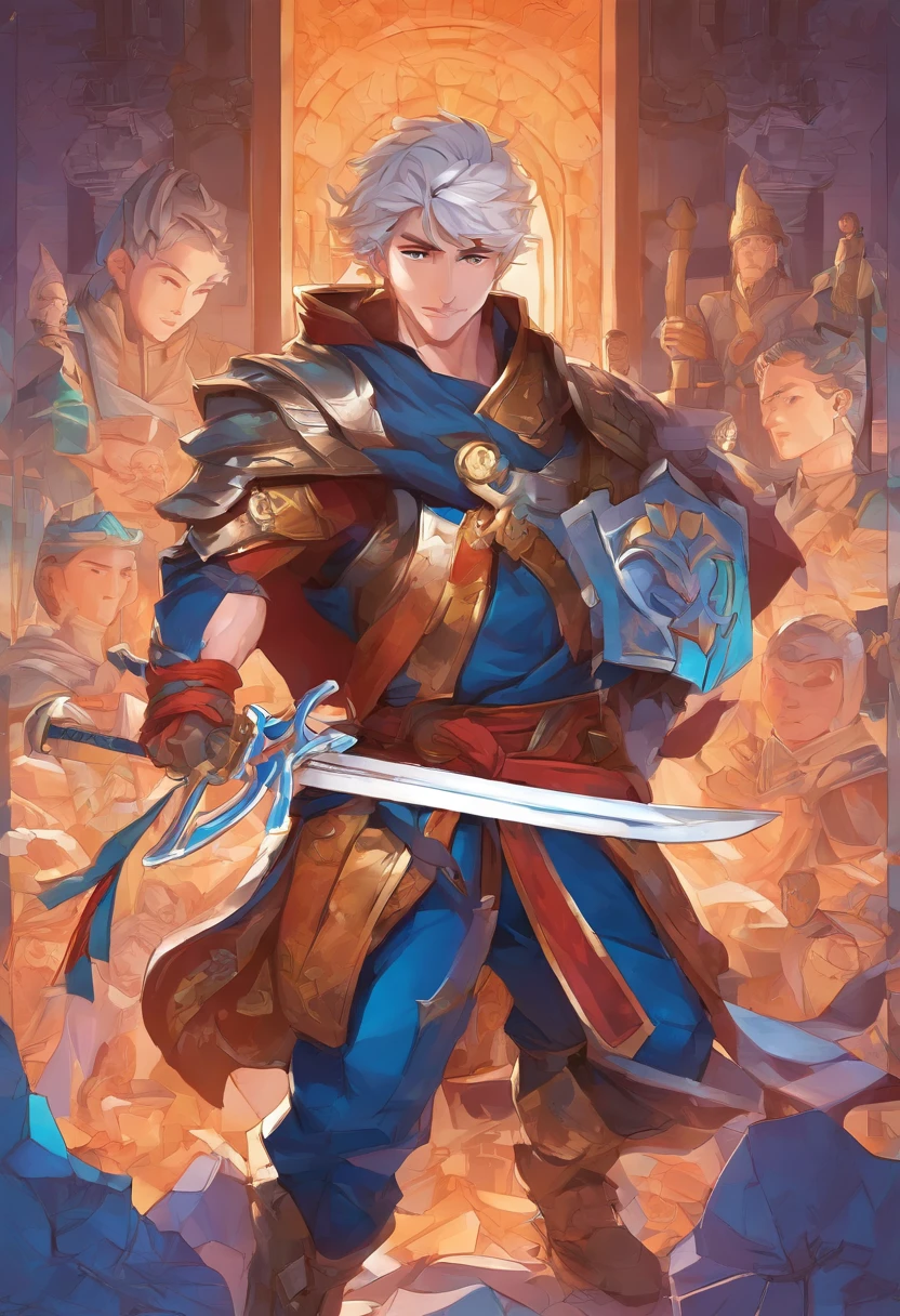 3d character bust of a swordsman, character concept, hand drawn cartoon illustration, Solid and vivid background, Fine, detailed scale, Soft lighting, game character, upper body, Created by Lois Van Barl and Reusch and Ross Tran and Ross Drås and Sam Yang and Sam Ess Arts and Altgerm, Best Quality, masutepiece