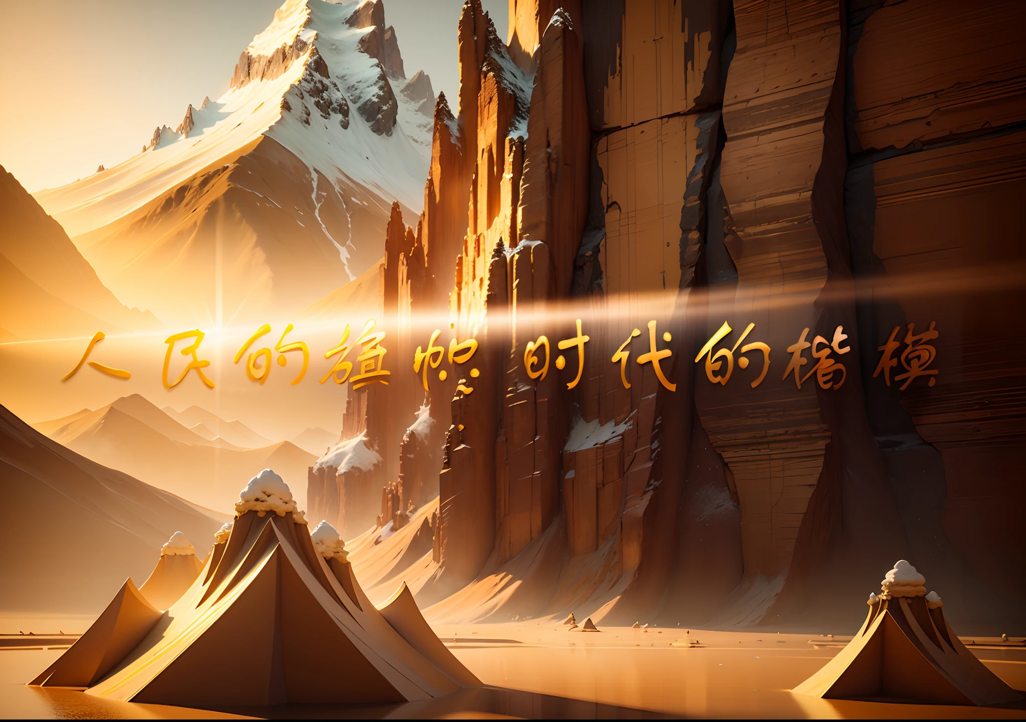 3D modeling,golden hues,The background is a magnificent mountain river。