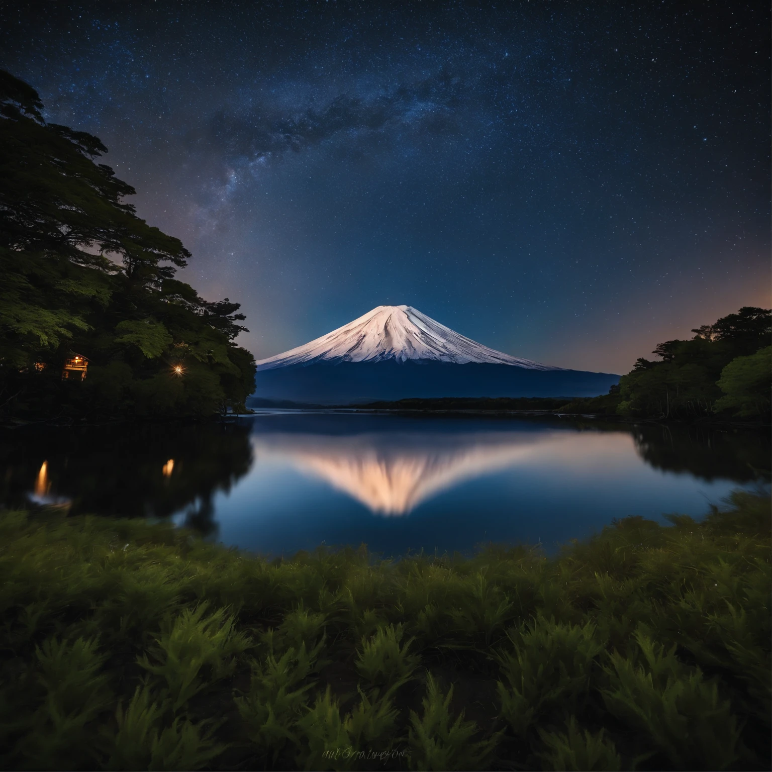 Master Parts、Superior Quality、superior image quality、The 8k quality、、Beautiful pictures of the starry sky、magnifica、Arched Milky Way:1.9、Mt fuji、lake、valley