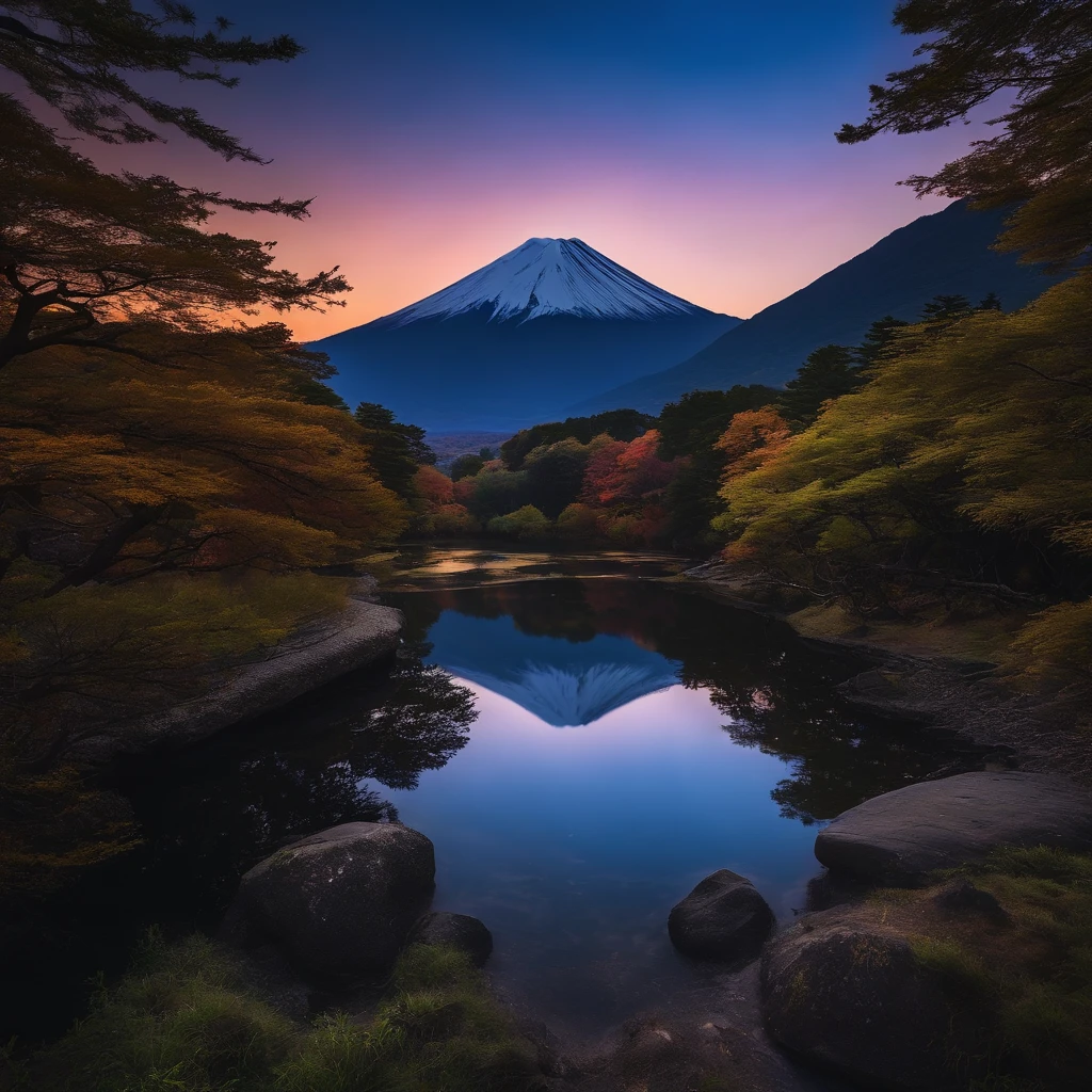 Master Parts、Superior Quality、superior image quality、The 8k quality、、Beautiful pictures of the starry sky、magnifica、Arched Milky Way:1.9、Mt fuji、lake、Valley