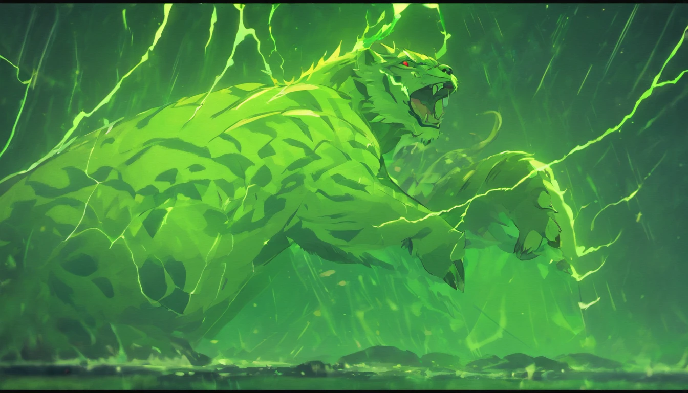 (Legendary artwork),(A war tiger),dark green color body,Robust limbs,Whole body diagram,Ultra-clear image quality,No characters,(Cloud effects:1.5),(Lightning effects:1.5),(Water vapor effect:1.5),super detailing,8K,official works