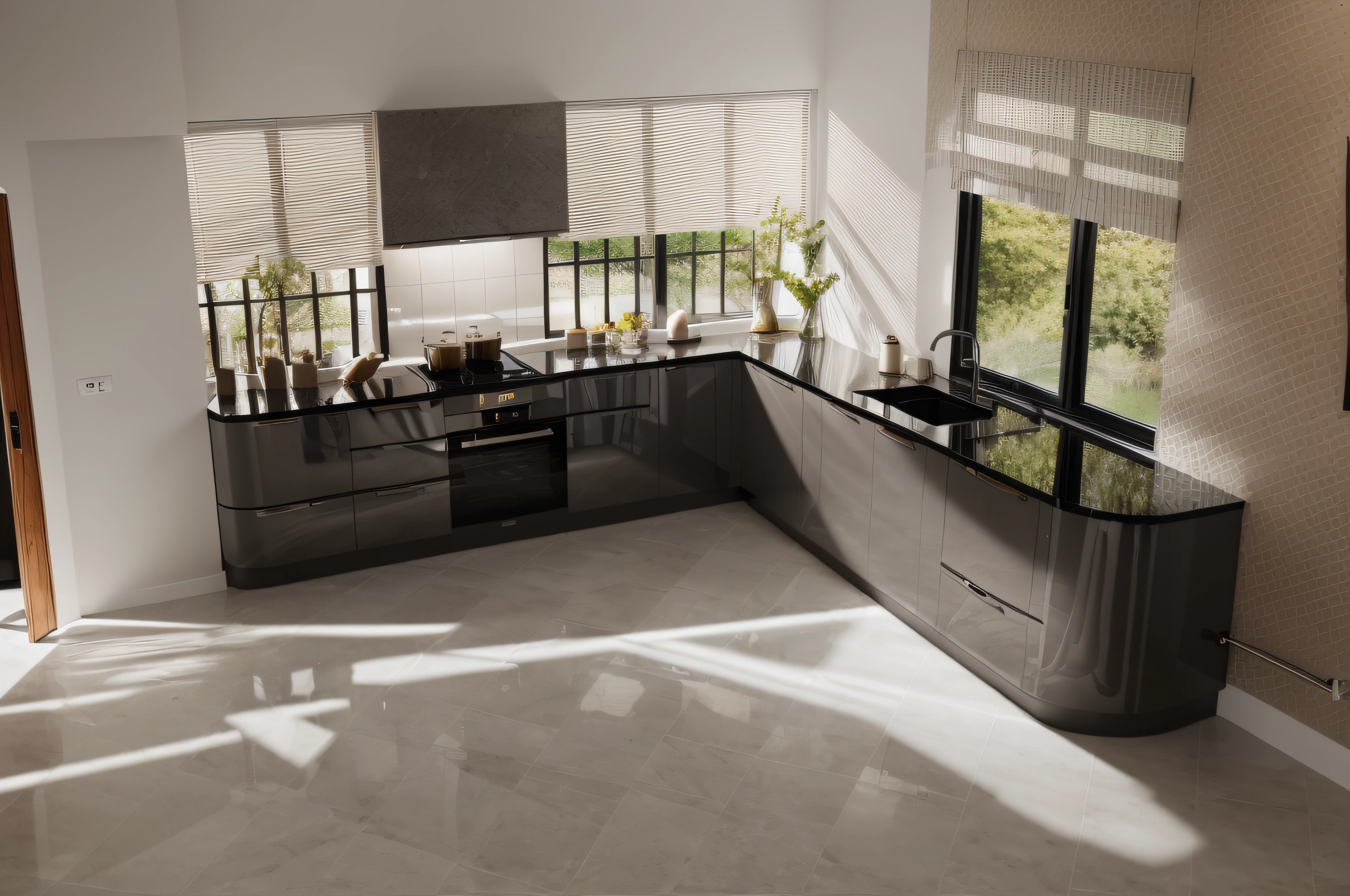 Masterpiece, high quality, best quality, authentic, super detailed, (high detail: 1.4), modern kitchen design, (glass window),curtain, light colored wall
Natural light: 1.3, light from the window, long kitchen cabinets, archdaily architecture, , 8k uhd, dslr, soft light, high quality, film grain, Fujifilm XT3, ((glossy panel of Low cabinet)), grey panel high cabinet, (dark light), indoor, nighlight, shimering light, cinematic lighting,sink, faucet