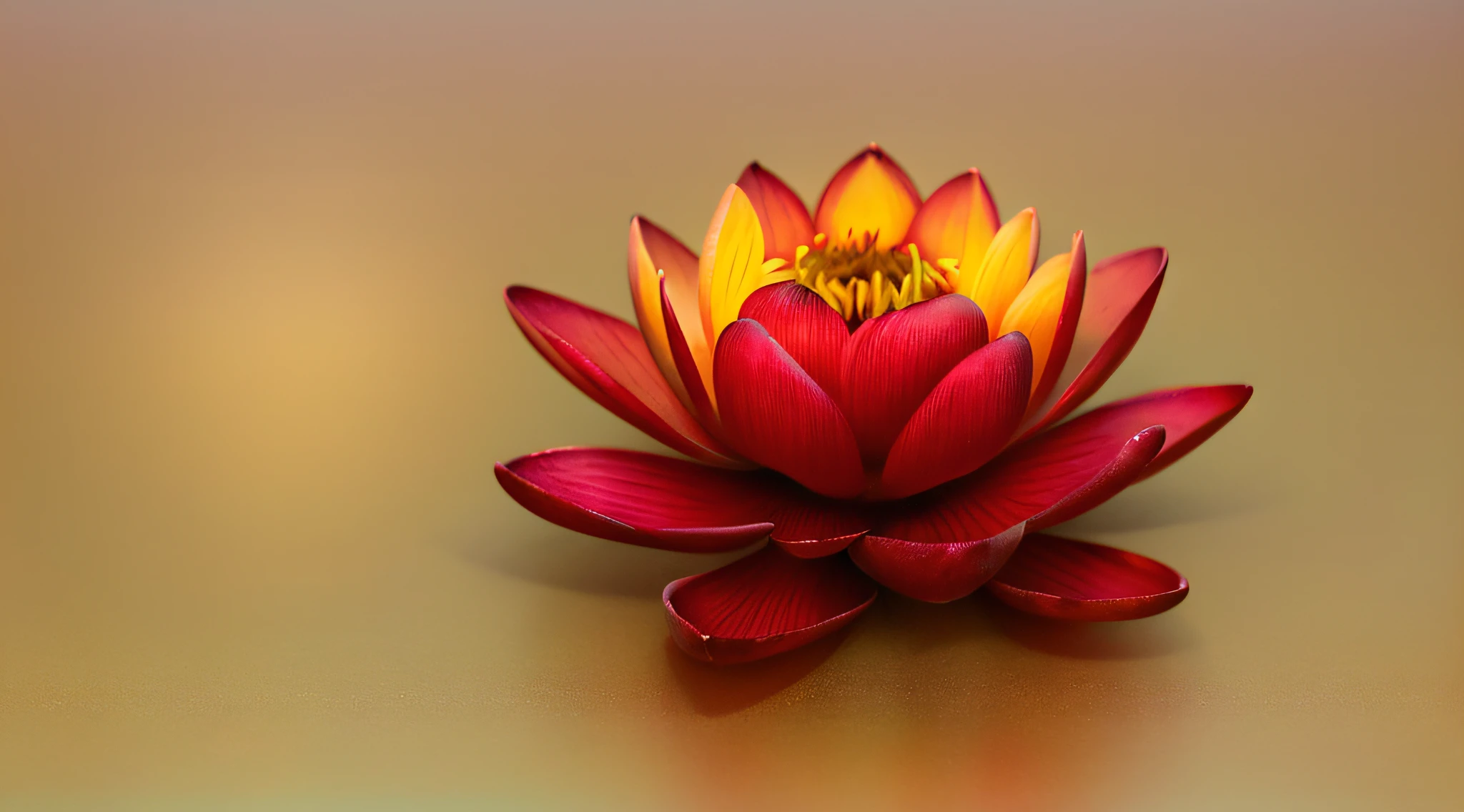 Enlightened mind, Red tones from orange to gold. About the rainbow color lotus flower, And float on transparency, Transparent water, Gold gradient background with light transparency. Golden energy flowed out of the flower core.