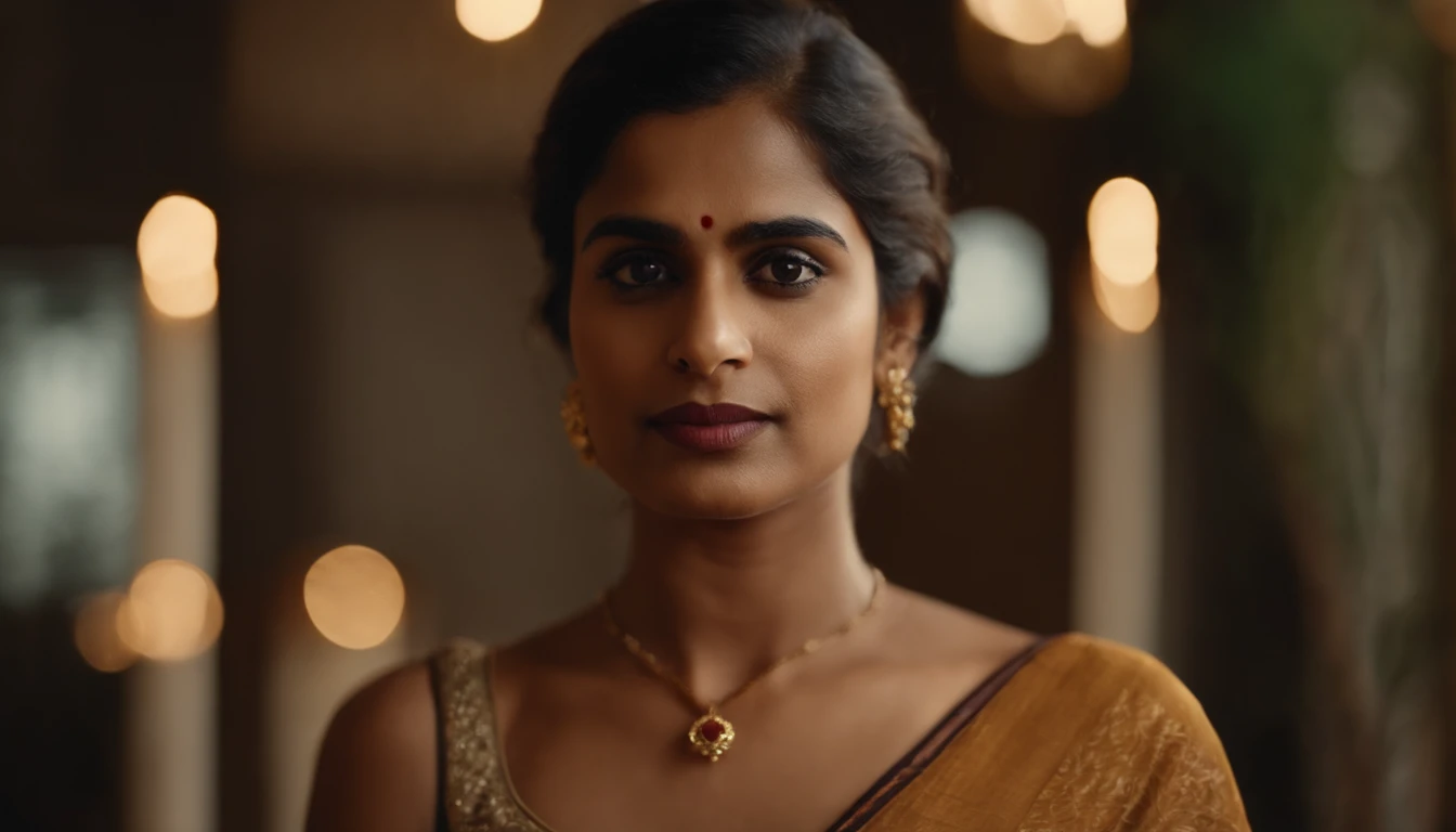 a close up of a woman, confident,cute,calm,short hair upto neck, looking at the camera, mid shot portrait, close - up portrait shot, detailed portrait shot, headshot profile picture, soft portrait shot 8 k, medium close up portrait, closeup portrait shot, fanart, high quality portrait, with professional makeup, close up portrait, indian girl with brown skin, medium shot portrait, jayison devadas