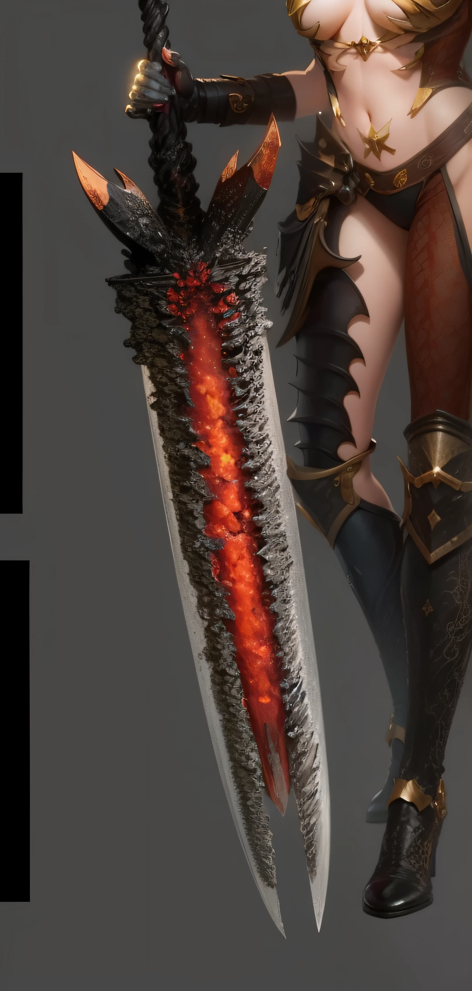 Girl with swords naked with a tattoo on her body
