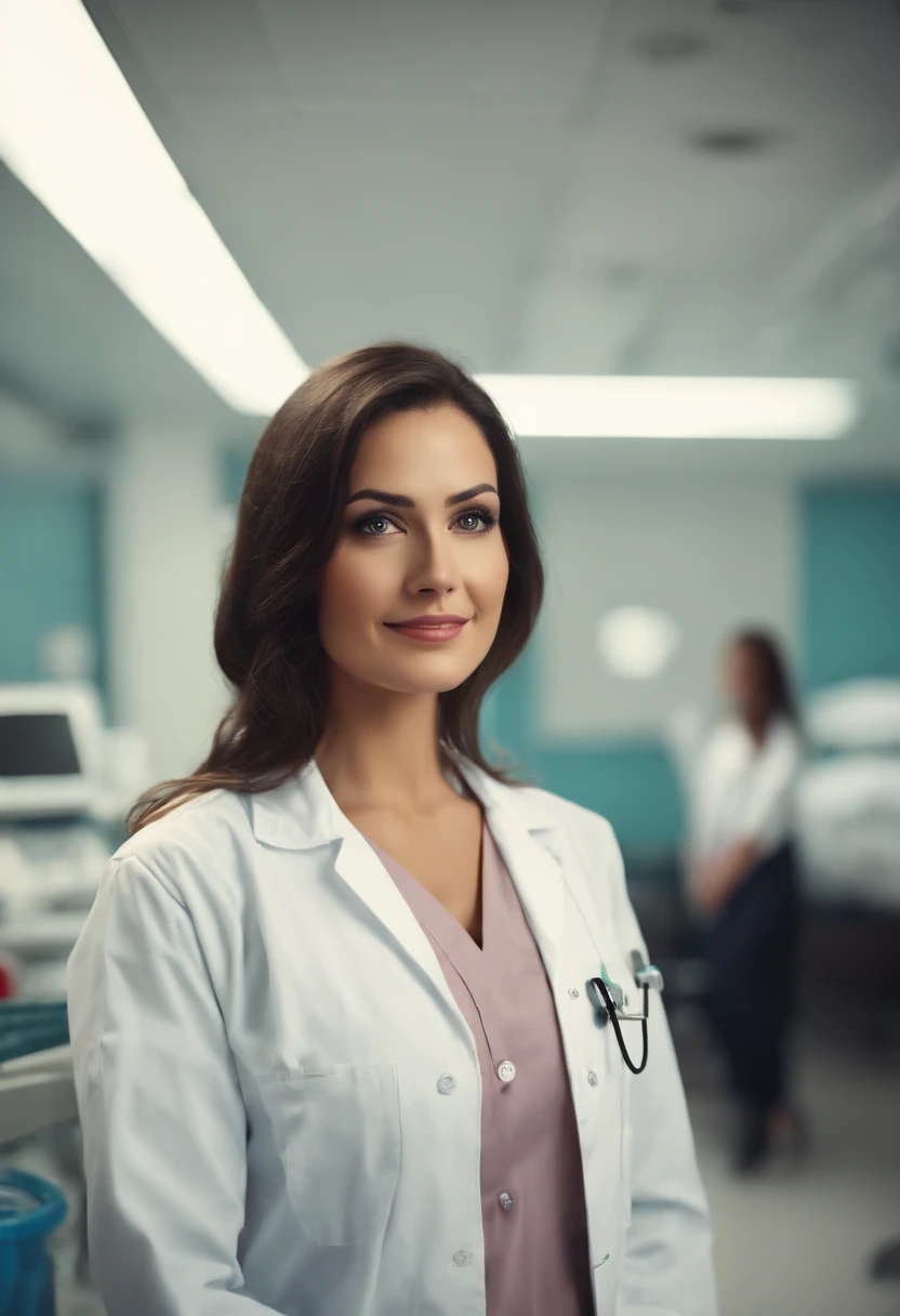 Profile photo of a Brazilian medical woman in a naturally super realistic lab coat, realismo, 4k, full hd, olhar penetrante