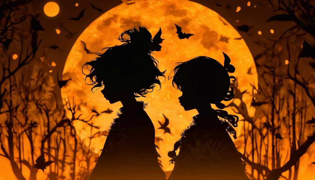 (Silhouette Art,cutouts:1.6)
(((Paper cutting art,A world where only black exists:1.3)

(Cowboy Shot),1 girl,Solo,
(Girl in a witch's hat,profile:1.2),white, Clear and beautiful face,The Moon Behind、Jack-o'-lantern、Bats

break
(Yellow Moon)
Textured glass background,Tarot card atmosphere
