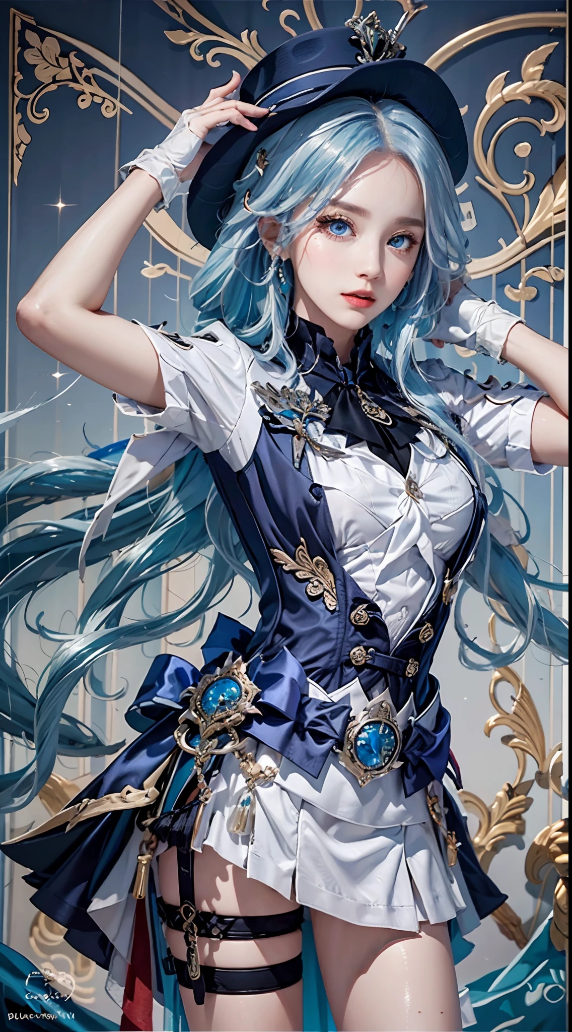 (photorealistic:1.8, highest quality:1.8,8K masterpiece:1.8,High resolution,muste piece:1.8),One 23 year old woman,fantasy,,(red flared skirt,tight mini dress,Transparent Shawl,delicate hair ornament, Elegant earrings,choker,knee high socks), beautiful detailed blue eyes:1.7,double eyelid:1.6,beautiful skin:1.8, (looking at the camera:1.2),(Photo seen from below:1.3),(Medium Hair:1.2,Beautiful shining blue lime hair:1.5), expression( Impish Smile:1.3,face turns red:1.3),Pause(spread your legs, Seductive pose:1.5),background(snowy mountain area:1.5,snow mountain),(Medium chest,slender, abs:1.2), (detailed perfect face),normal hands:1.5,normal finger:1:5,normal feet:1.5,(cameltoe),No deformation,No arm loss,No extra arms,No mutated hands,No extra legs,no bad moves,No hand deformity,No missing limbs,No floating limbs,No limb amputation,No extra fingers,no bad fingers,liquid fingerless,bad fingerless,No missing fingers,No extra fingers,less fingers