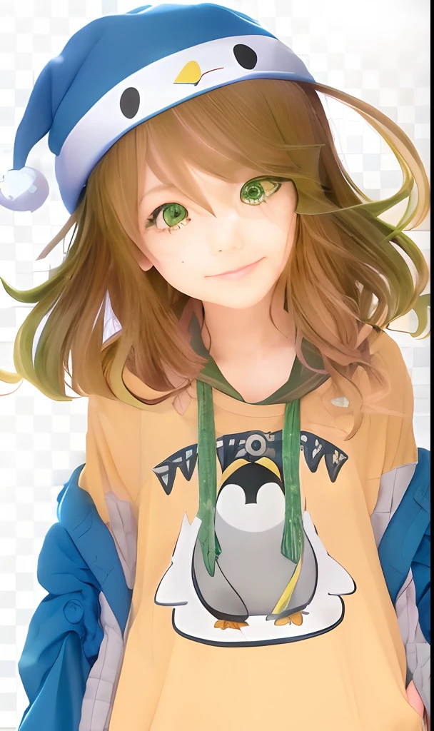 a cartoon girl with a hat and a green scarf, cute anime girl, anime best girl, cute anime style, marin kitagawa fanart, extremely cute anime girl face, penguin, (anime girl), made with anime painter studio, cute anime girl portraits, cute anime, rin, cute anime girl portrait, an anime girl, penguinz0, ecchi anime style