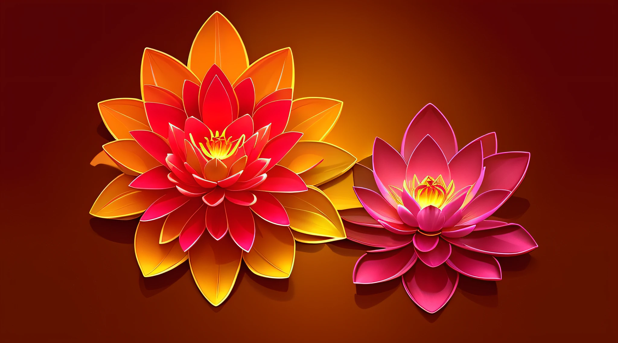 Enlightened mind, Red tones from orange to gold. About the rainbow color lotus flower, And float on transparency, Transparent water, Gold gradient background with light transparency. Golden energy flowed out of the flower core.