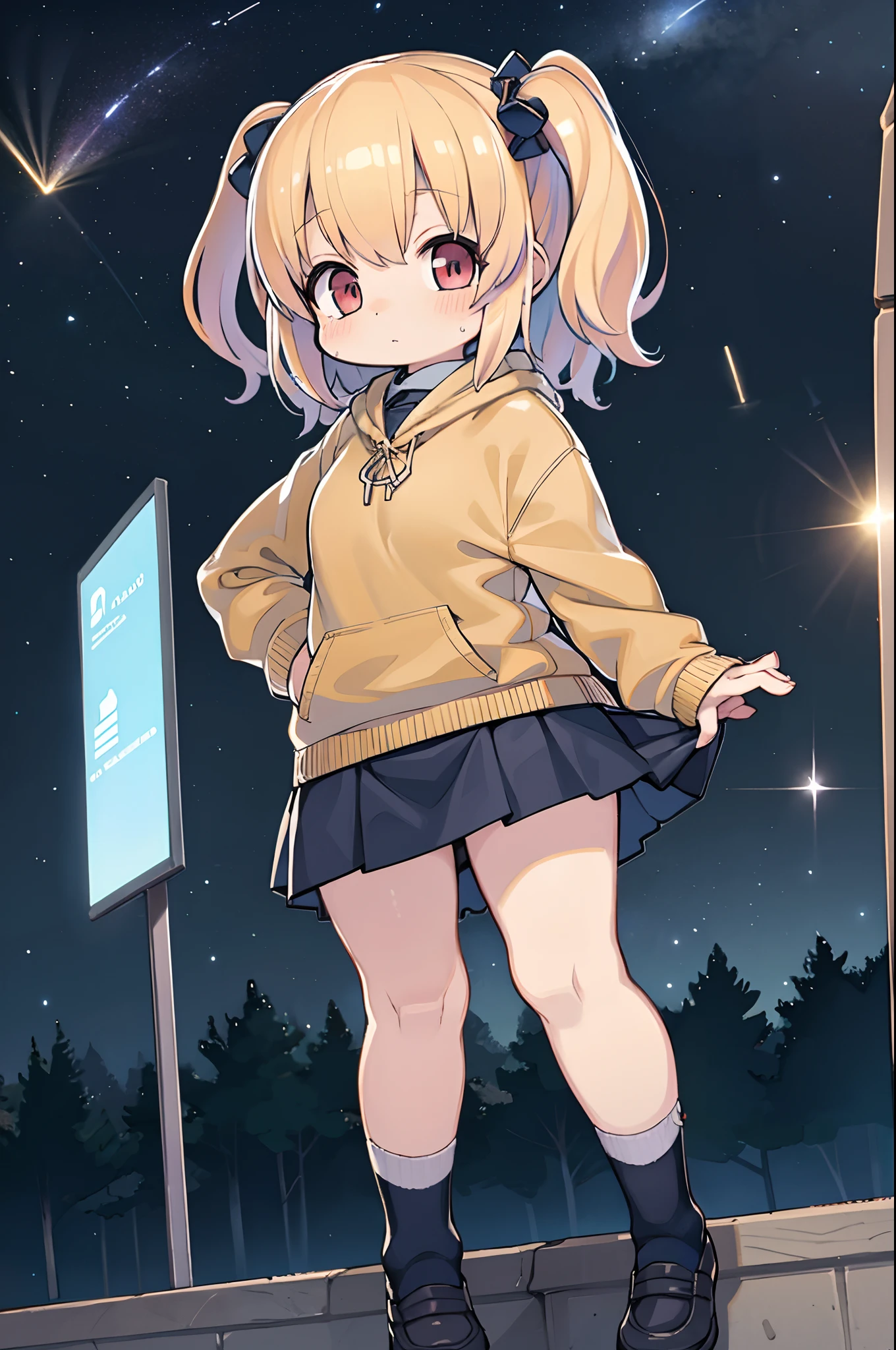 Anime girl standing on rooftop looking at stars and night sky, anime wallpaper 4k, anime wallpaper 4 k, 4k anime wallpaper, Anime art wallpaper 8k, anime art wallpaper 4k, anime art wallpaper 4k, anime style 4 k, makoto shinkai cyril rolando, 4 k manga wallpaper, anime wallpaper, amazing wallpapers, shooting stars、((())),pleatedskirt