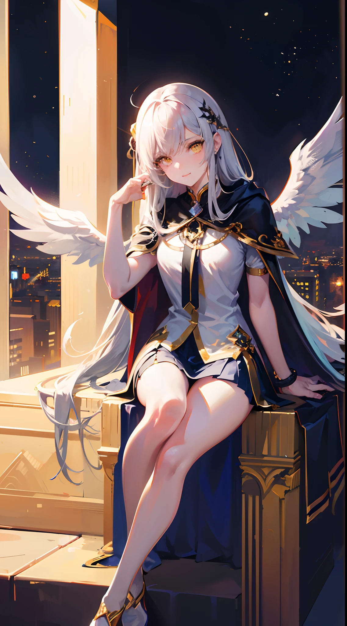 (((1girl))), ((best quality)), ((masterpiece)), ((ultra-detailed)), (illustration), (detailed light), (an extremely delicate and beautiful), (beautiful detailed eyes), (sunlight), ((extremely light)), ((extremely clothes)), (((hyper detail))),(((((front lighting))))),(((((front light))))),
((((quite adorable purple magical dress with a skirt and robe and magical tiara)))),
, (((Mage))), (((angel))), ((((angel wings)))), ((((angel halo)))),
(((wavy long hair))), ((((platinum blonde hair)))), (((long hair))),
(((sky blue eyes))),
((((whole body)))), aged 4 to 6, ((((())))), (((((quite adorable young girl))))),
(((condescending expression))), (mischievous smile with sexual satisfaction), (((extra adorable))), (((extra slender shape))),
(((extremely beautiful detailed face))),
((elegant magic gloves)),
((elegant magic boots)),
((((dynamically sitting on the magic circle)))), ((Dutch angle)), (((magical purple panties))),
(((()))),
(((extremely thin thighagical white stockings)))
