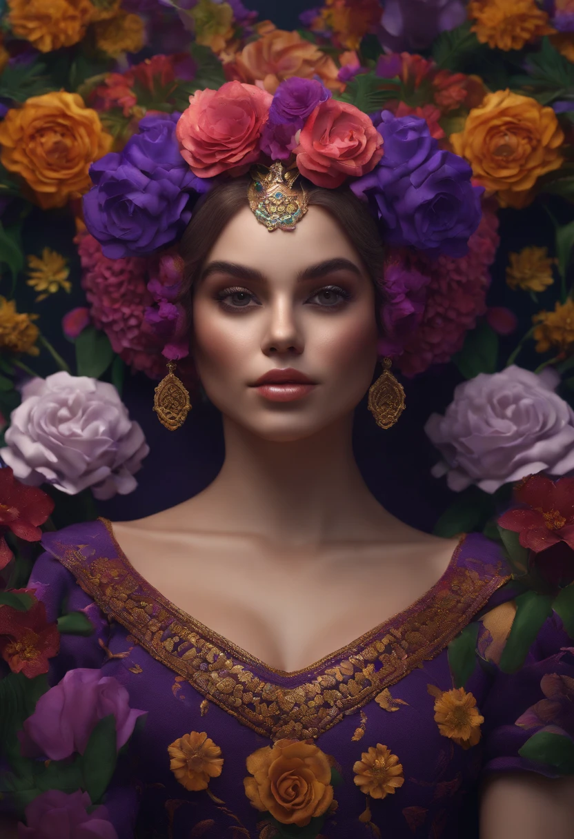 3d model of a girl with a sugar skull head, in the style of inventive character designs, close-up intensity, animated gifs, made of flowers, mexican muralism, playstation 5 screenshot, dark violet and white --ar 69:128 --s 750 --v 5.2