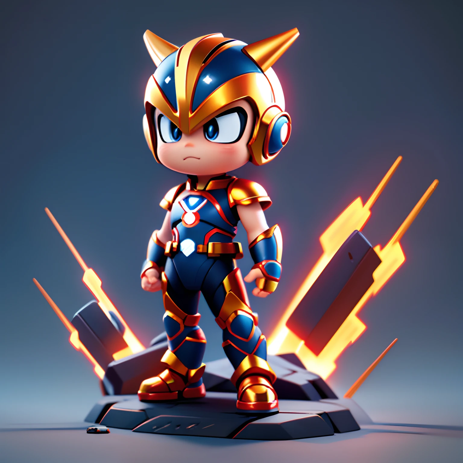 s Ultraman,q posket,tchibi, adolable,8K, highly detailed, 3D vector art, Cartoony, Isometric style, 4K rendering, Babe,younge boy,frontage,kawaii,standing on your feet,Red and gold armor