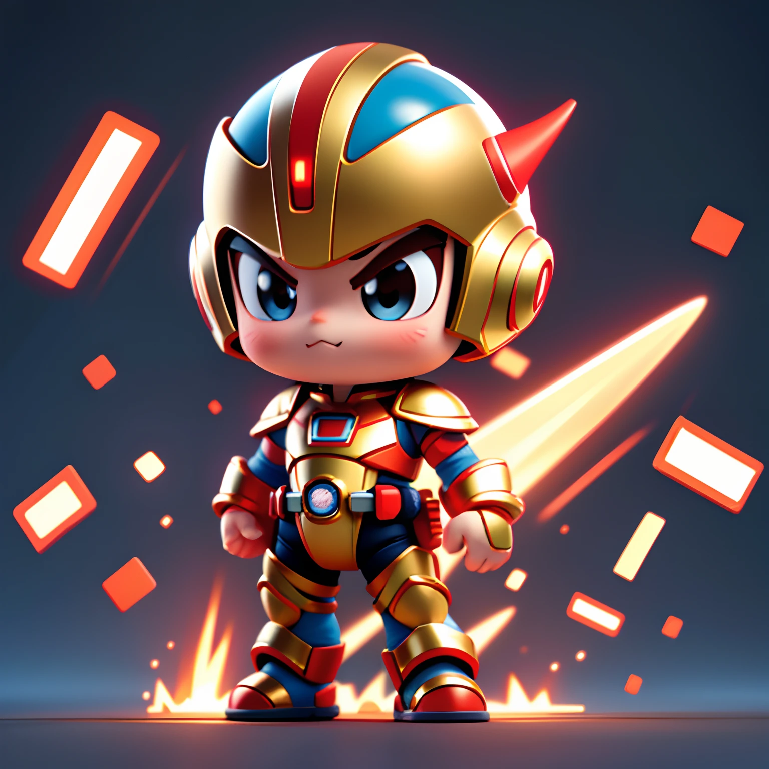 s Ultraman,q posket,tchibi, adolable,8K, highly detailed, 3D vector art, Cartoony, Isometric style, 4K rendering, Babe,younge boy,frontage,kawaii,standing on your feet,Red and gold armor,Punch