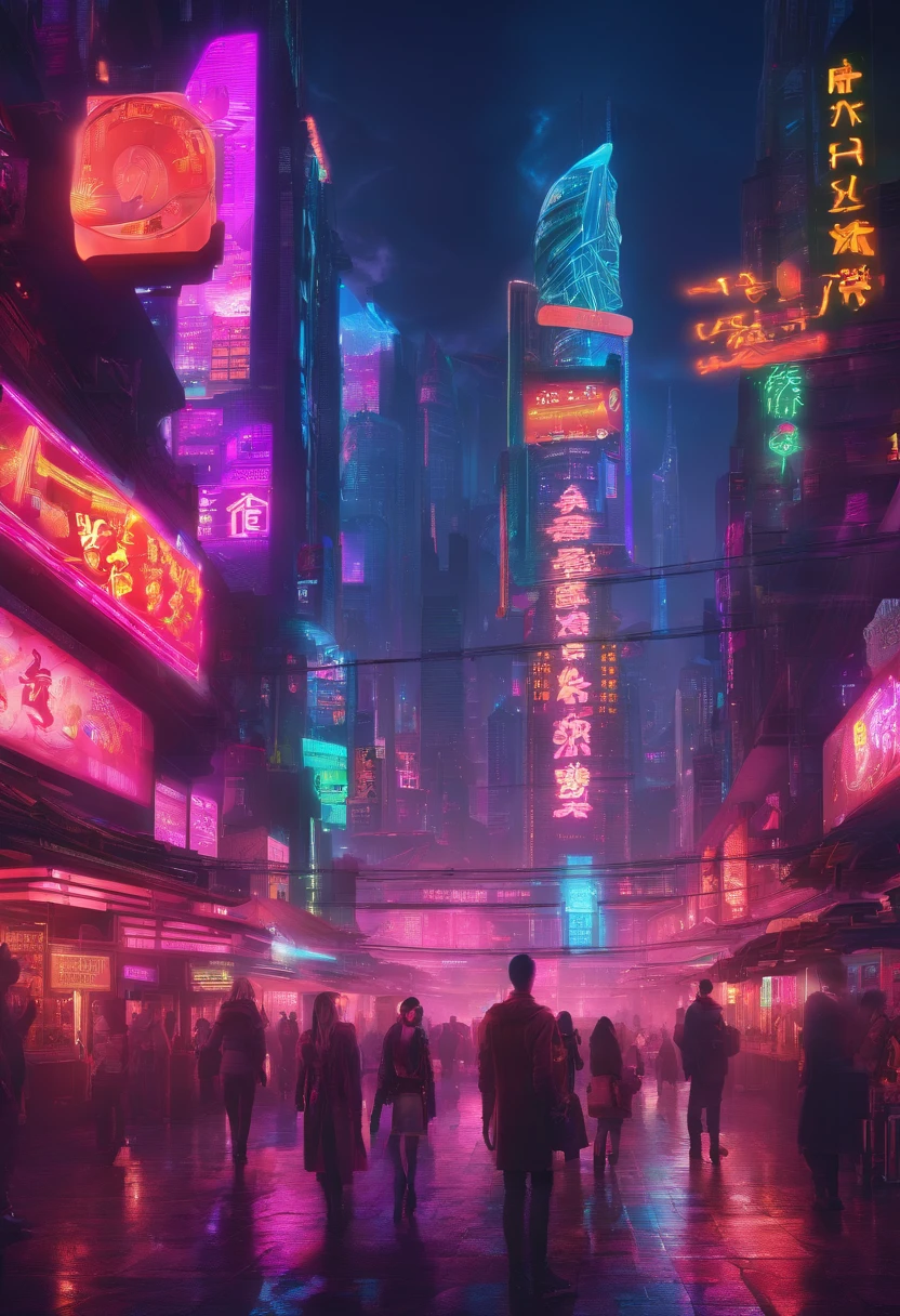 Metaverse punk-style pavilion,The theme is Chengdu Food Festival,There are various display stands inside