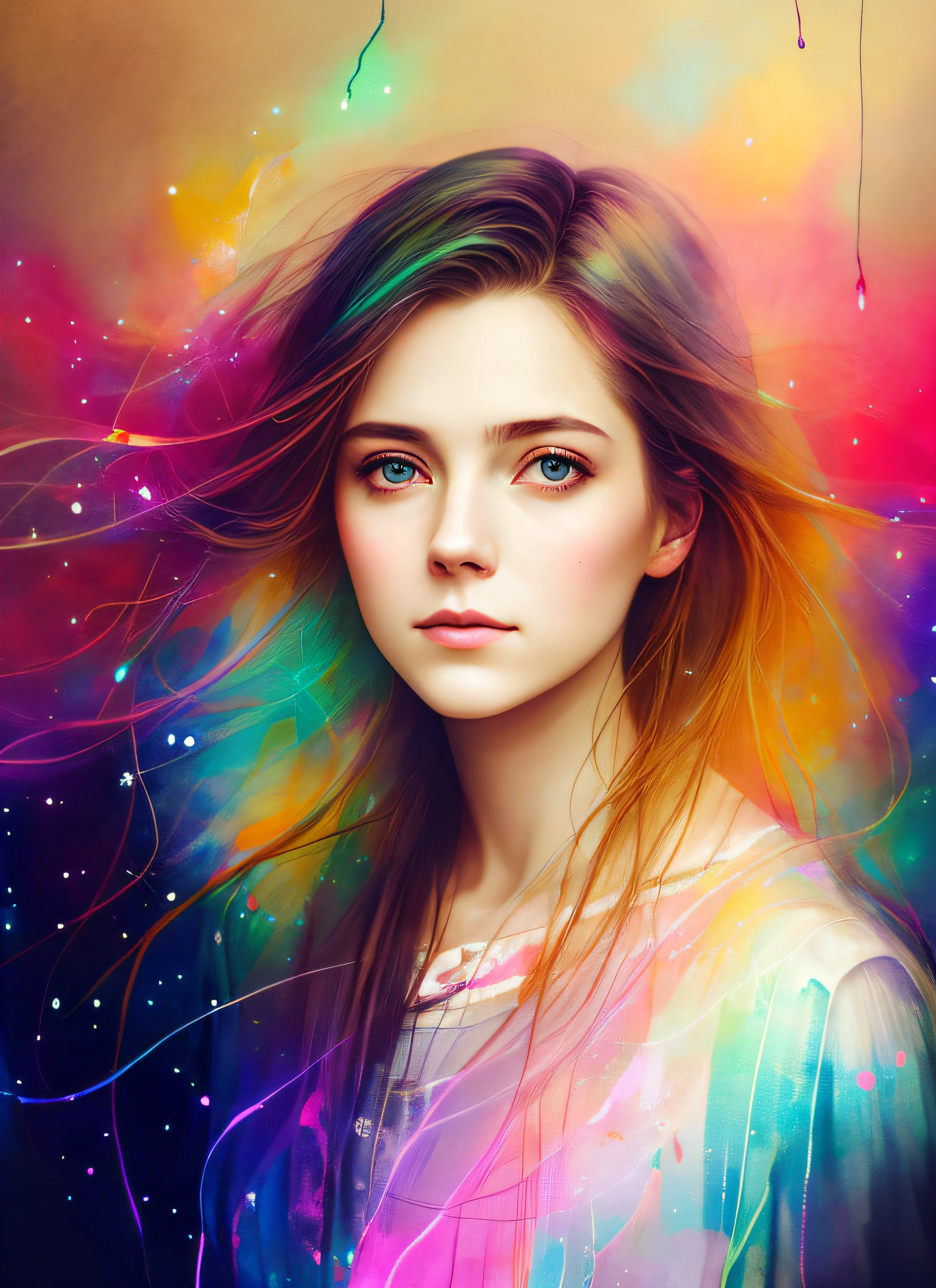 woman with agnes cecile, glowing design, pastel colors, ink drops, autumn lights