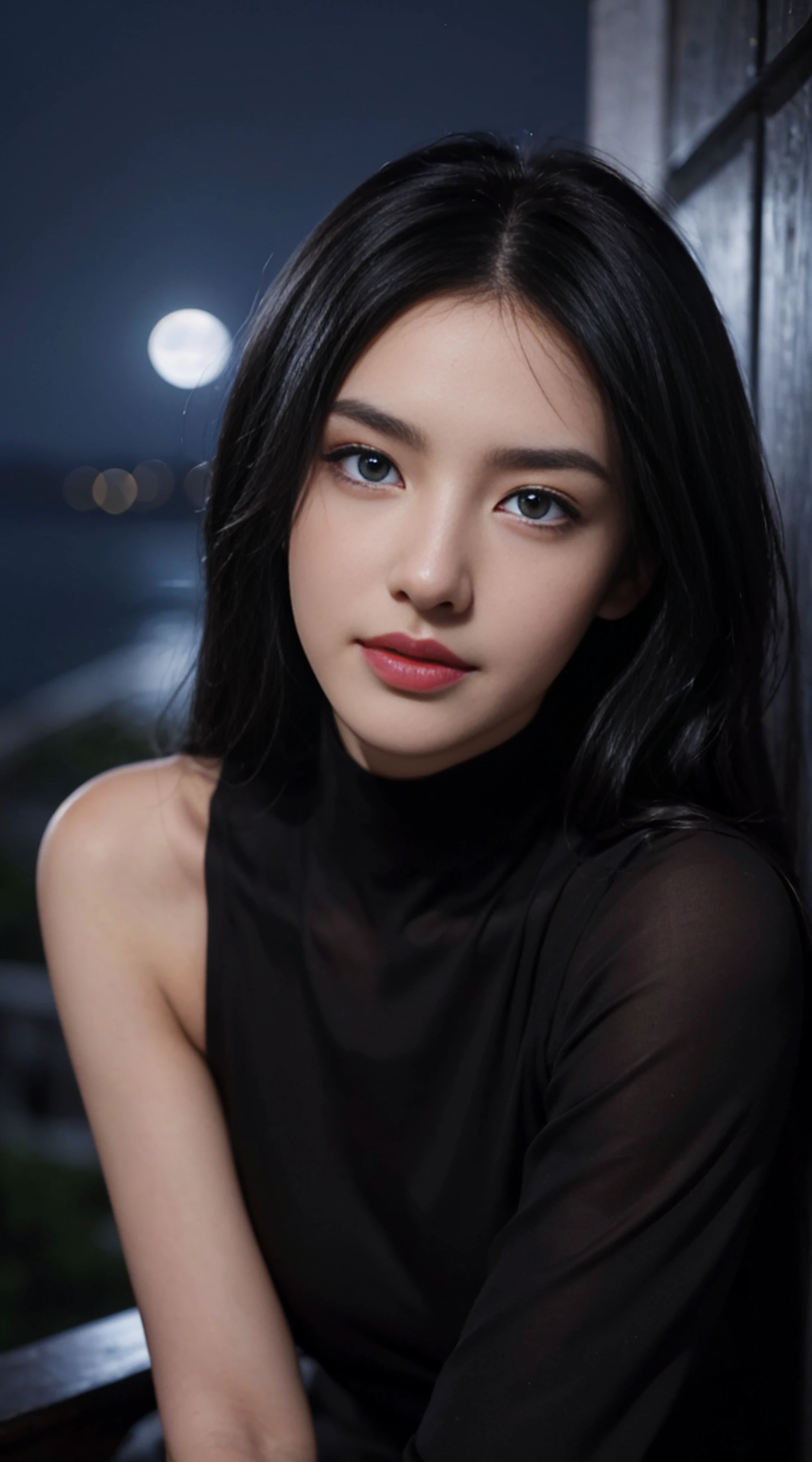 8K, Top Quality, Intricate Details, Ultra Detail, Ultra High Resolution, Masterpiece, random angle, Slender, Smile, (Makeup: 0.4), (Fluffy Blue Eyes: 1.21), blue Eyes,, ((full body)), 1girl, solo, 1 girl, (( full body)), close-up shot, open leg, ((tall)), (((fit body))), (((slim face))), sharp face, sharp eyes, (((black hair, long hair, )) (detailed face), sharp face, small lips, thin lips, tits ,
(( abaya)), underboobs, side boobs, detailed face, detailed breast, , large breast, detail, , Beautiful girl with accentuated slender abs: 1.4, Six Pack Abs: 1.4, Bust Botox, Big, Perfect Body, detail leg, (( moonlight)), top of mountain