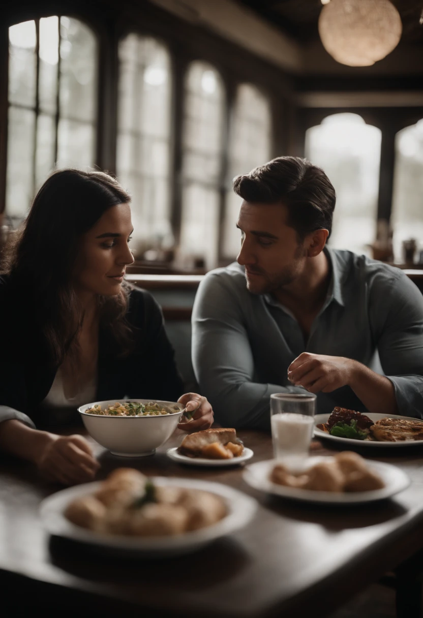 The two sit together, sharing a simple meal.