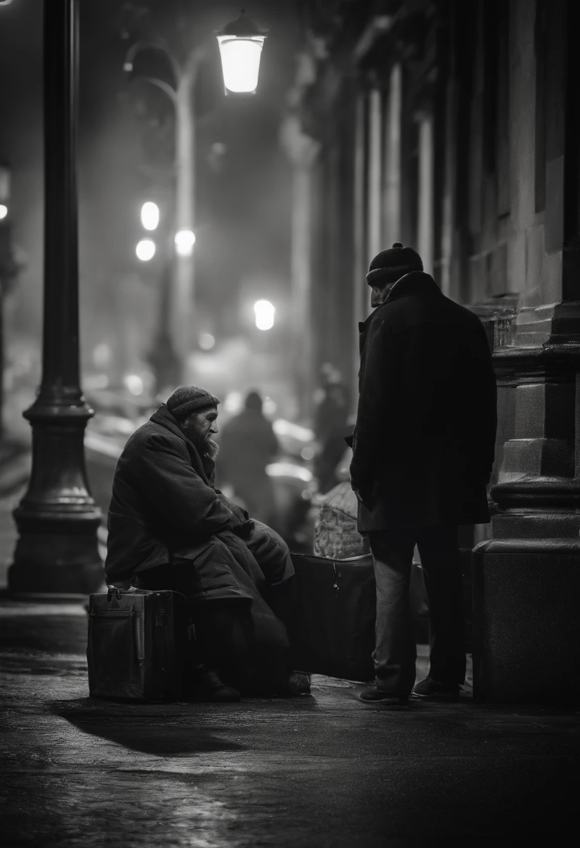 A kind stranger approaches the homeless man