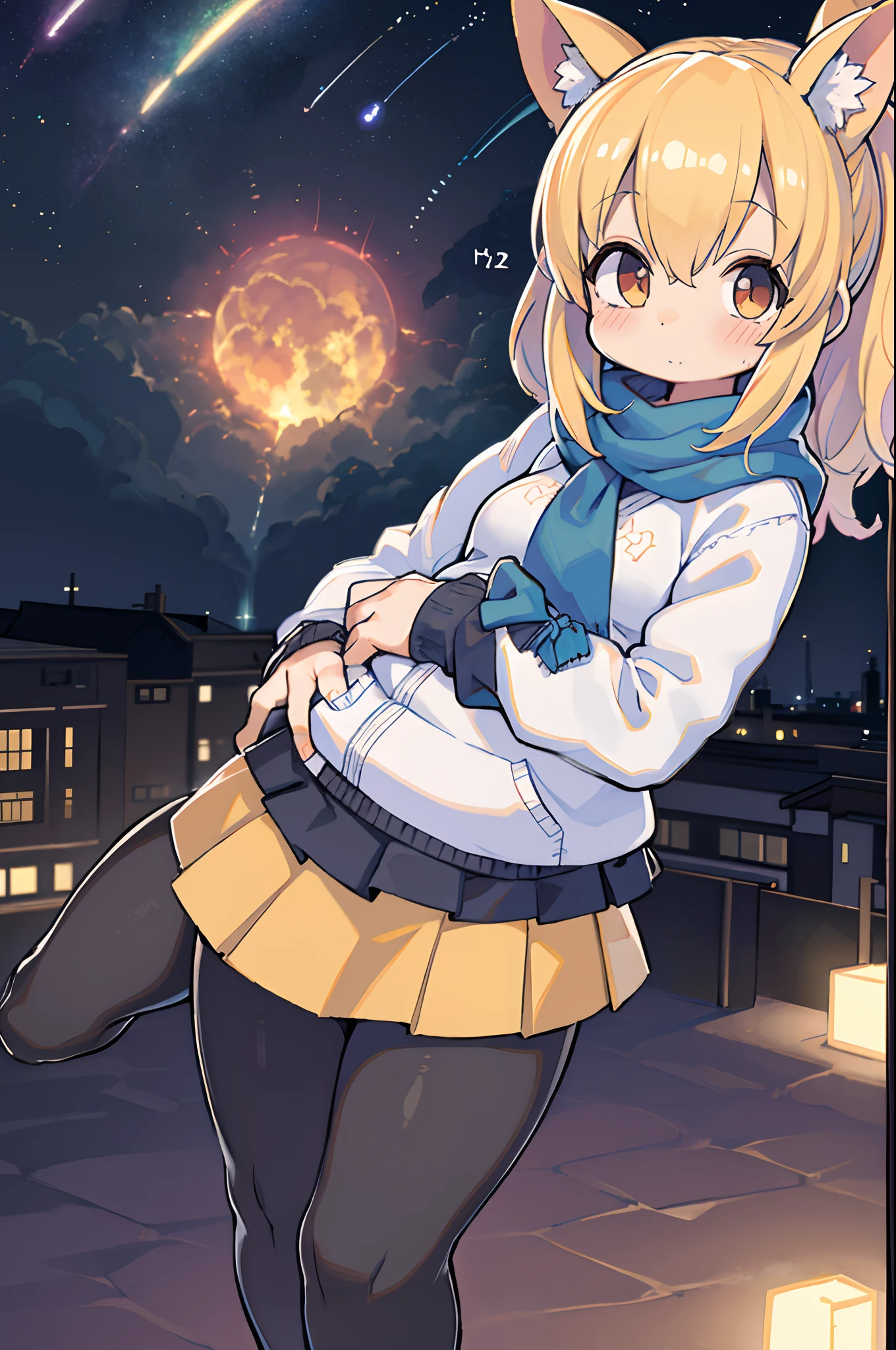 Anime girl standing on rooftop looking at stars and night sky, anime wallpaper 4k, anime wallpaper 4 k, 4k anime wallpaper, Anime art wallpaper 8k, anime art wallpaper 4k, anime art wallpaper 4k, anime style 4 k, makoto shinkai cyril rolando, 4 k manga wallpaper, anime wallpaper, amazing wallpapers, shooting stars、(((tiny girl))),pleatedskirt