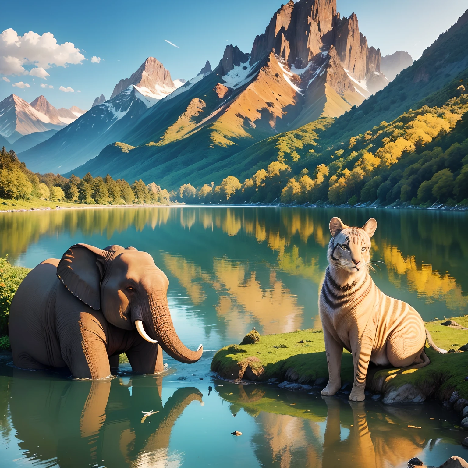 best quality,highres,realistic,professional,landscape,scenic beauty,vibrant colors,impressive details,detailed foliage,crystal clear lakes,lush greenery,rolling hills,majestic waterfalls, snow-capped peaks,sun-kissed meadows,peaceful atmosphere,nature's tranquility,sunrise over the mountains,dreamy golden hour,mesmerizing vistas,spectacular view,serene and untouched,exotic wildlife,rich biodiversity,sacred rivers,wild elephants,wildlife safaris,adventurous trekking,historical ruins,cultural heritage,ancient temples,gorgeous architecture,traditional festivals and rituals,colorful markets,vibrant street life,local cuisine and spices,intricate artwork,authentic handicrafts,spiritual experiences,diverse traditions,spirit of unity and diversity.