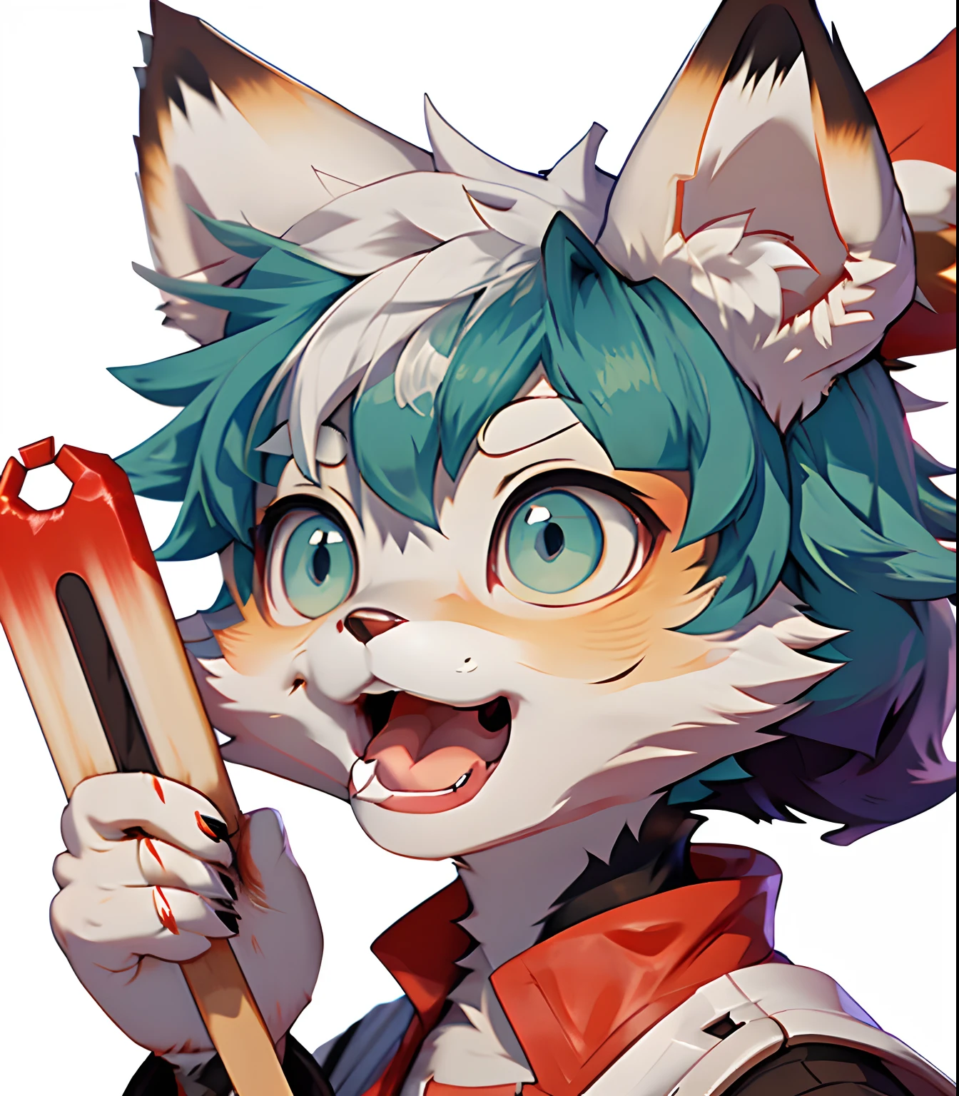 Masterpiece, masterpiece, high quality, orange fox ears, an orange fox holding a large sword, orange fox tail, flame element, two fire slimes on the shoulder, furry boy, handsome