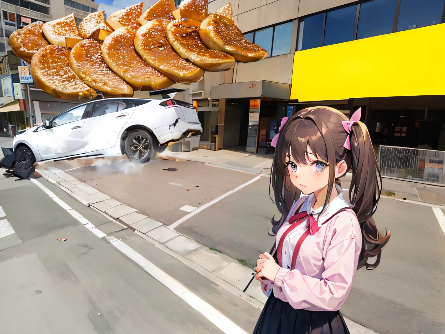 Girl with car accident in city