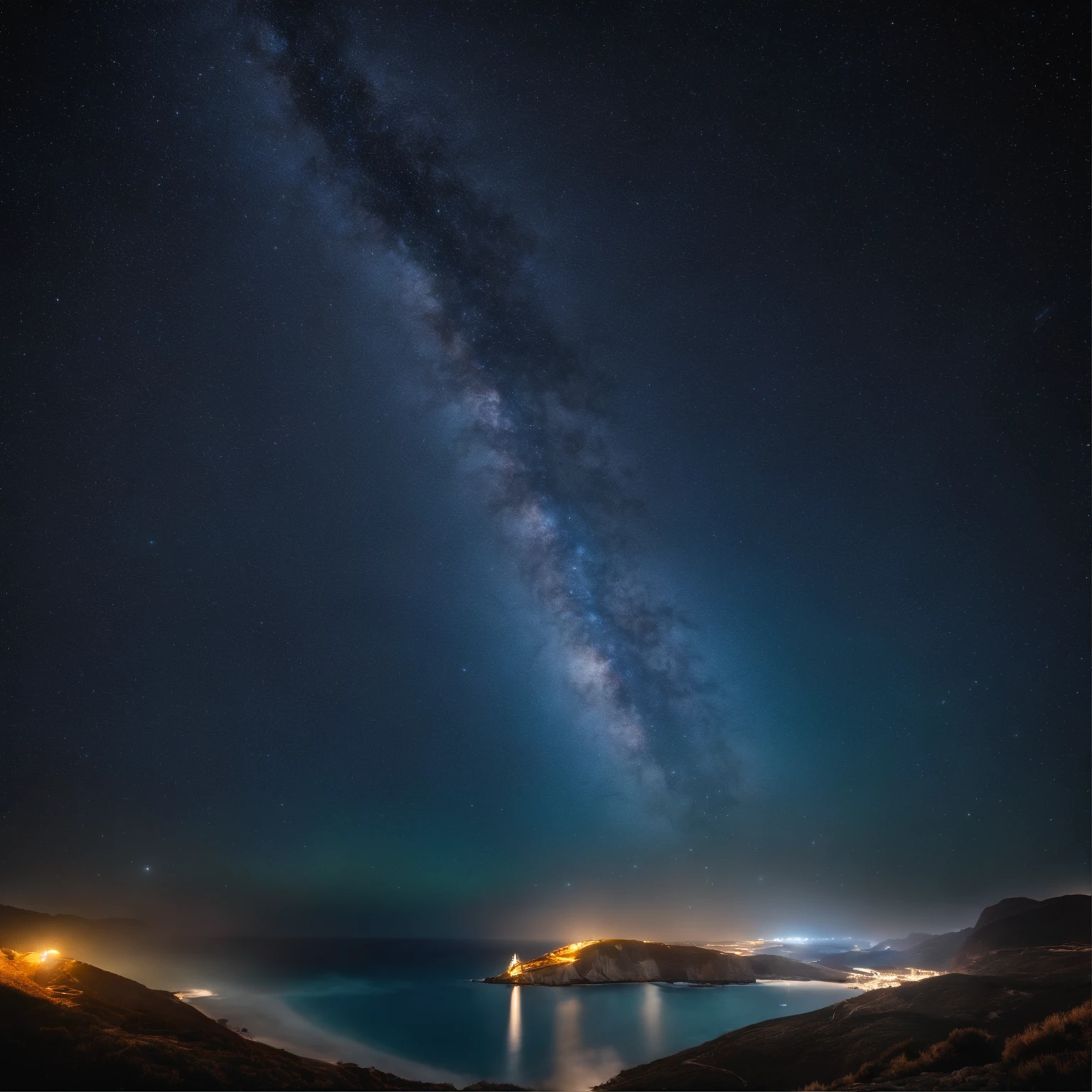 Master Parts、Superior Quality、superior image quality、The 8k quality、Beautiful pictures of the starry sky、magnifica、Arched Milky Way:1.9、Blue Sea