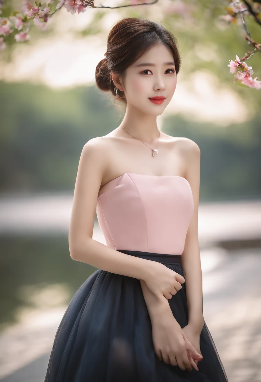 posterior view, (Flat chest), skin indentation, (12 years old), Fashionable beautiful girl, Gentle and attractive Chinese beautiful girl, 10 years old, delicate sexy collarbone, charming oval face, Double eyelids, Smart Peach Blossom Eyes, Pink lips, Small nose, Bare shoulders, focus onface, close-up face, hyper HD, hyperdefined, Full body photo, Ultra-thin light transmission, sweet and playful upper body, See-through