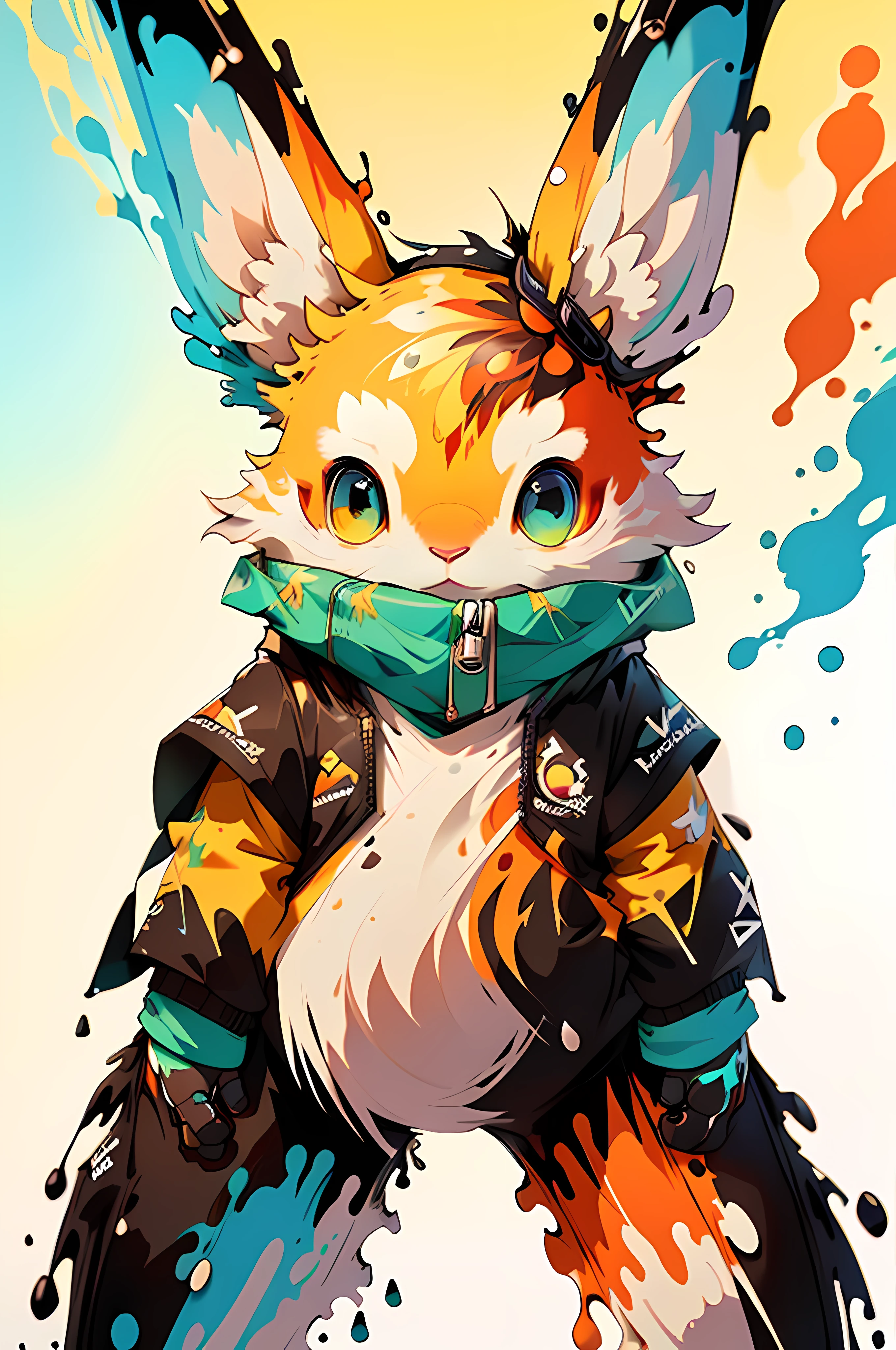 Splash Art, Cute cute little bunny made of liquid made of color, splash style of colourful paint, hyper detailed intricately detailed, Fantastical,intricately details, Splash screen, complementary colours, fantasy, concept-art, 8K resolution, Deviantart's masterpiece,