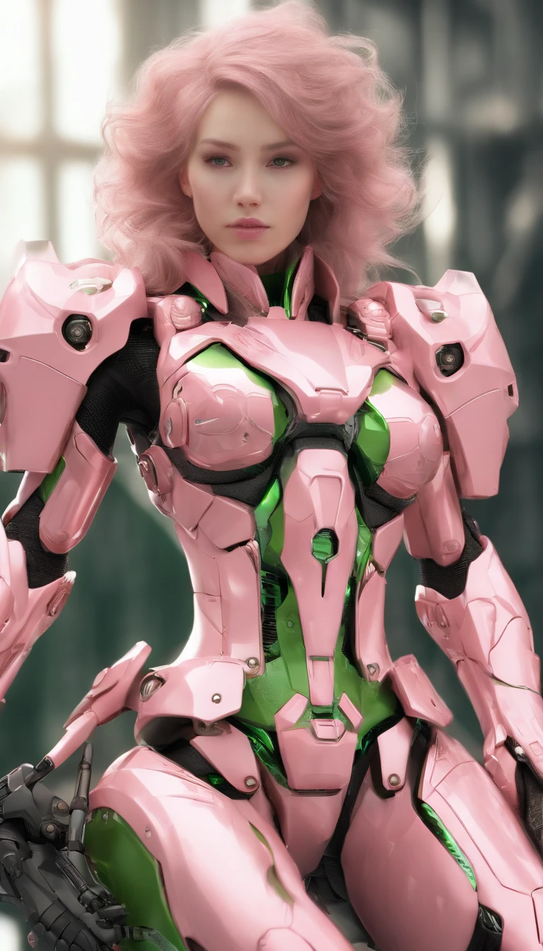 CGI artwork,(Full body photo:1.4)Mecha female mecha, mecha asthetic, girl in mecha cyber armor, cool mecha style, beautiful full-body concept art, modern mecha anime, Mechanized Valkyrie girl, pristine concept art, White background,Reflective floor,( Mirrored textured flooring: 1.0),(Close up: 1.0) (Dim tones: 1.5), lens_flare, film_composition, film_lighting (Don't look at the camera: 1.4) (looks away: 1.4) Solo (Full body shot: 1.0)Top light source.(Pink and green color scheme:1.4)