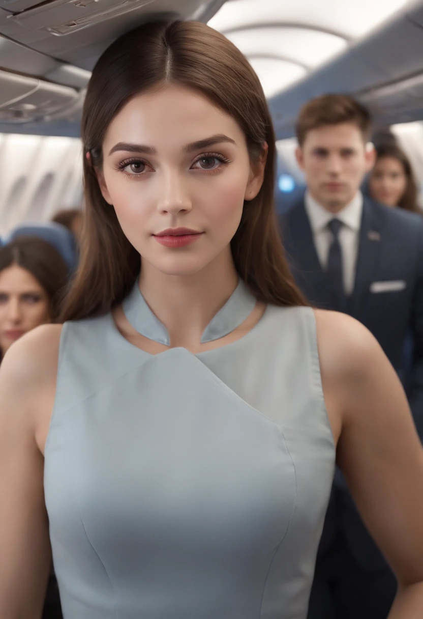 best quality, masterpiece, 8k, ultra high res, (photorealistic:1.4), highly detailed, intricate detail, delicate and beautiful, good lighting, professional lighting, sharp focus, detailed shadows, exquisite details and textures, depth of field, unity 8k wallpaper, cinematic composition, cinematic lighting, official art, Cabin Crew, flight attendant, black pantyhose, (aircraft, (Aircraft Corridor), Aircraft seats) beautiful elegant face, detailed face, detailed eyes, realistic hair, long hair, (1girl), (standing:1.3),