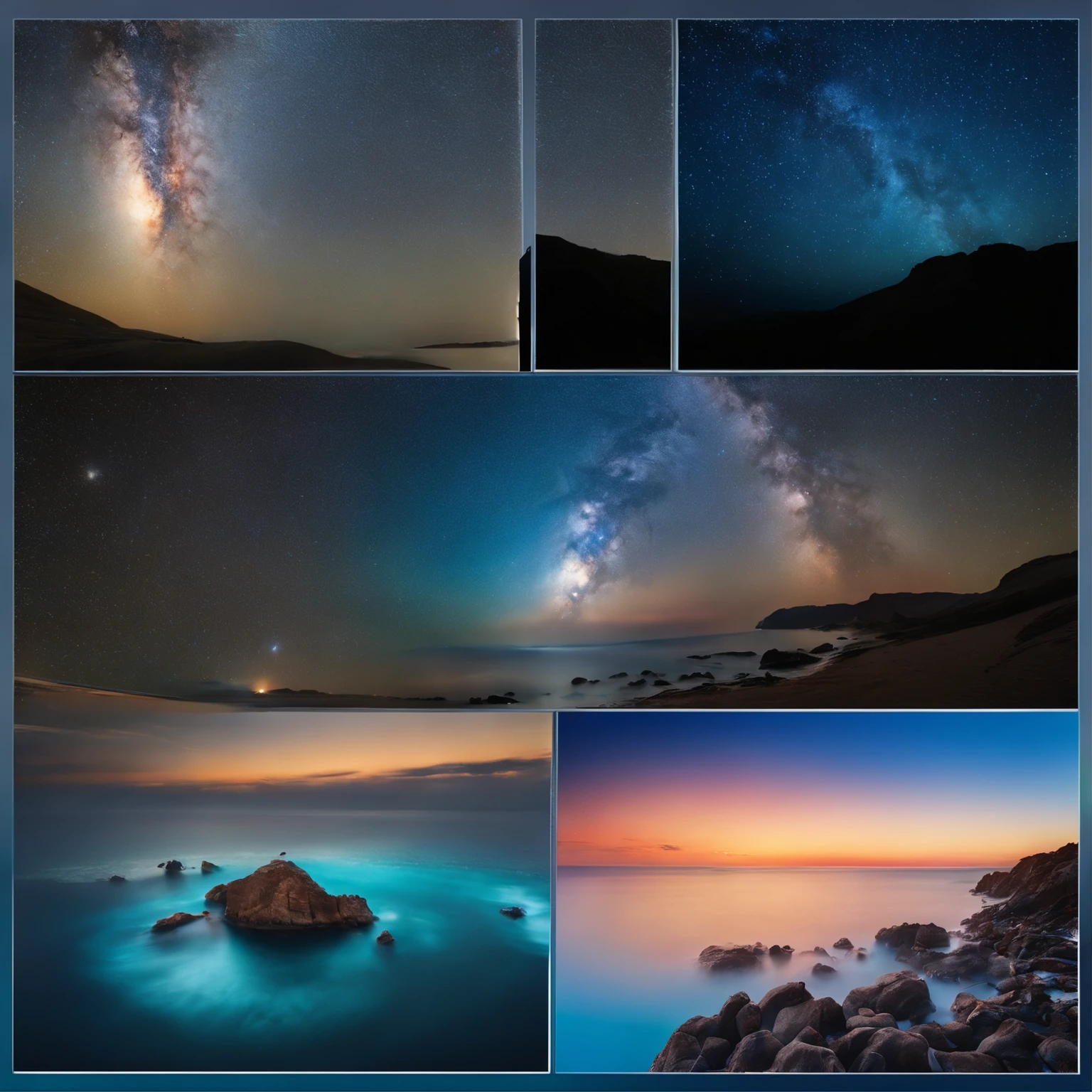 Master Parts、Superior Quality、superior image quality、The 8k quality、Beautiful pictures of the starry sky、magnifica、Arched Milky Way:1.9、Blue Sea