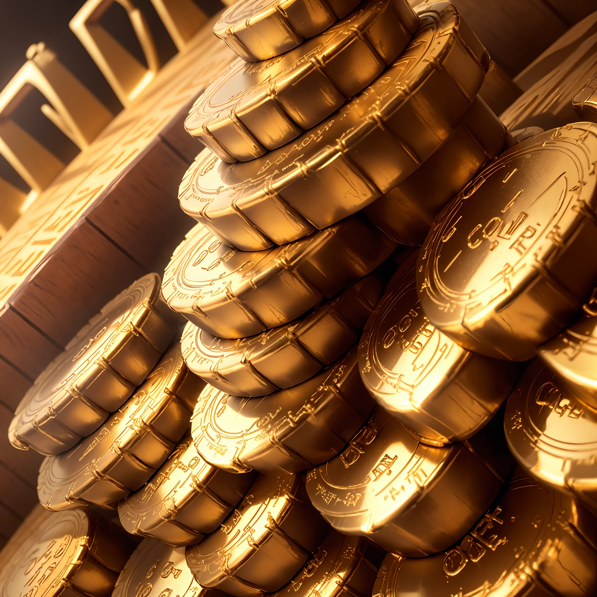 gold coins,Reflective metallic color,Gold coins,(A small hill of bars made of stacked coins:1.2)