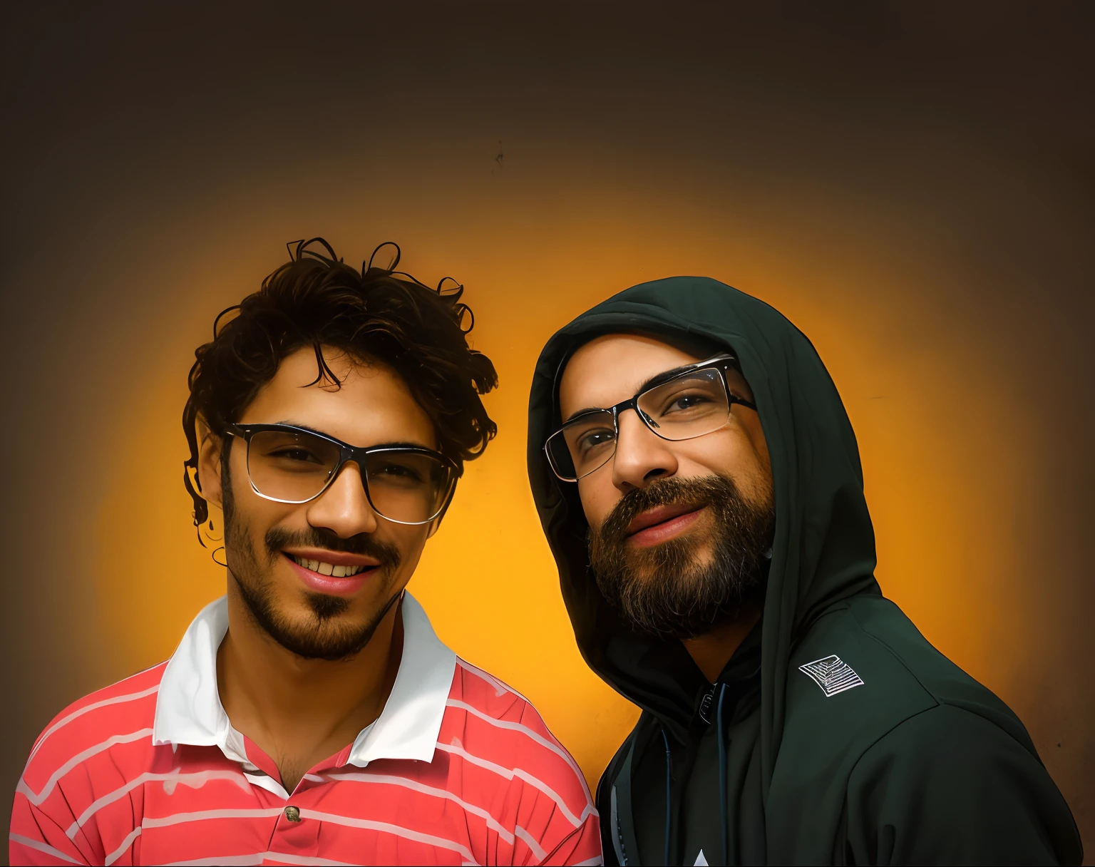 A detailed prompt to generate high-quality images using the Stable Broadcast model: "dois homens, um usando capuz, both smiling and showing cheerful expressions, aparecem na cena. They are the main focus of the work. A imagem deve ser da melhor qualidade, with ultra-high resolution (4k, 8k, or even higher) e um toque de obra-prima (master part:1.2). Deve ser ultra-detalhado, capturing every fine and characteristic texture on the faces of the two men. Seus olhos devem ser lindamente detalhados, with long, life-filled eyelashes. Your lips should also be beautifully detailed, adicionando ao charme geral da obra de arte. The medium used in the creation of this work of art can be any form that enhances the emotions and expressions of the characters. It could be drawn as an illustration that captures the essence of the moment. As cores utilizadas devem ser vivas, Adding vibrancy and depth to the image. Lighting should be carefully chosen to highlight facial features and enhance the emotions conveyed. In the background, um personagem Jeff pixelado, conhecido por sua natureza brincalhona e travessa, pode ser visto. The juxtaposition of a hooded man and a pixelated character adds an unexpected element to the composition, criando uma narrativa intrigante. A imagem deve ter um estilo realista e fotorrealista (Realistic,fotorrealista,photo-realistic:1.37), with sharp focus and precise detail. Deve parecer uma obra de arte profissional, Created with high experience and skill. O esquema de cores geral deve ser quente e convidativo, with a touch of surrealism that adds depth to the narrative. Add additional details that will enrich the scene and make it more engaging and visually appealing. The goal is to create an image that captures the essence of joy and playfulness, with a hint of mystery and surprise." Lembre-se de formatar o prompt sem qualquer prefixo e certifique-se de seguir as diretrizes mencionadas acima.
