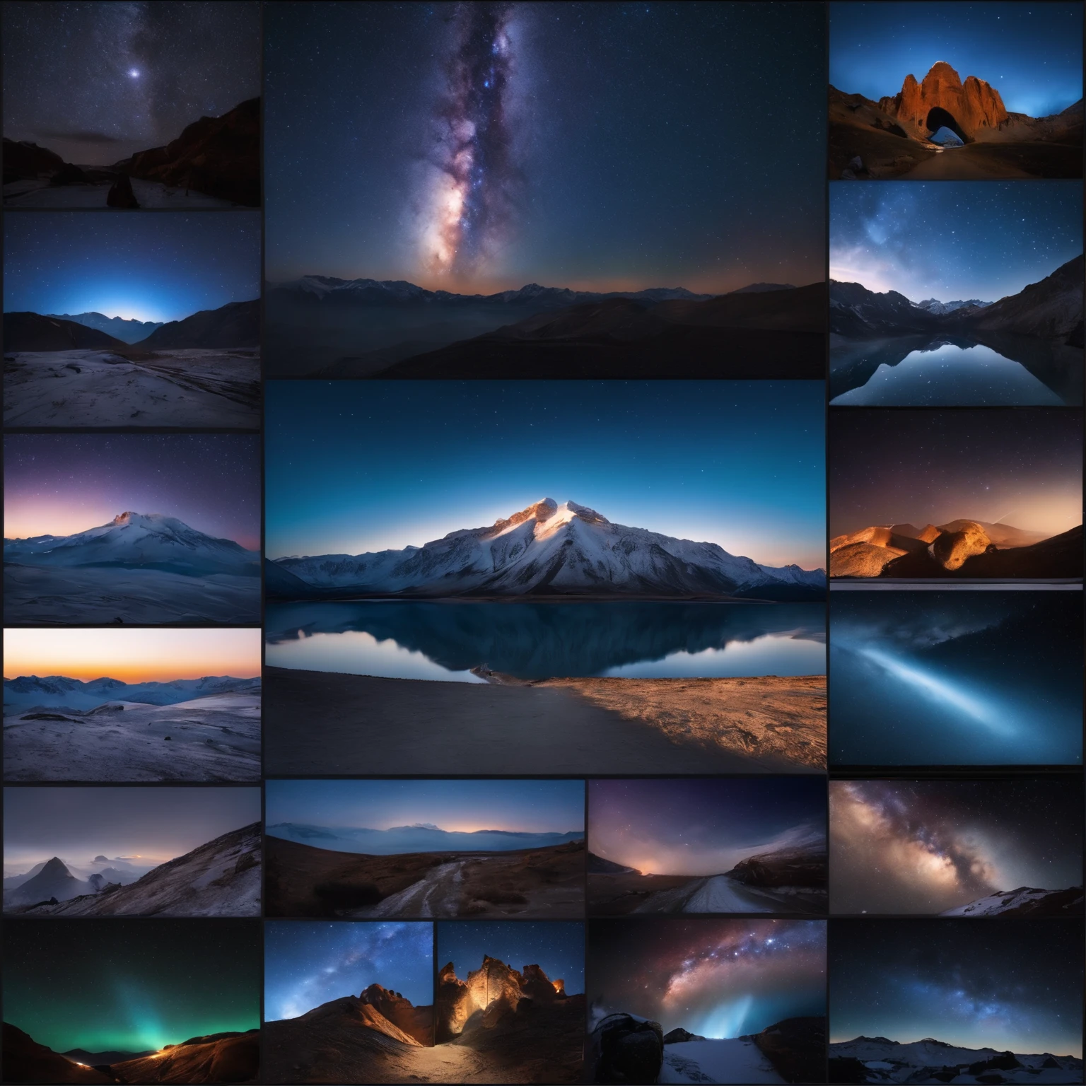 Master Parts、Superior Quality、superior image quality、The 8k quality、Beautiful pictures of the starry sky、magnifica、Arched Milky Way:1.9、snow mountains
