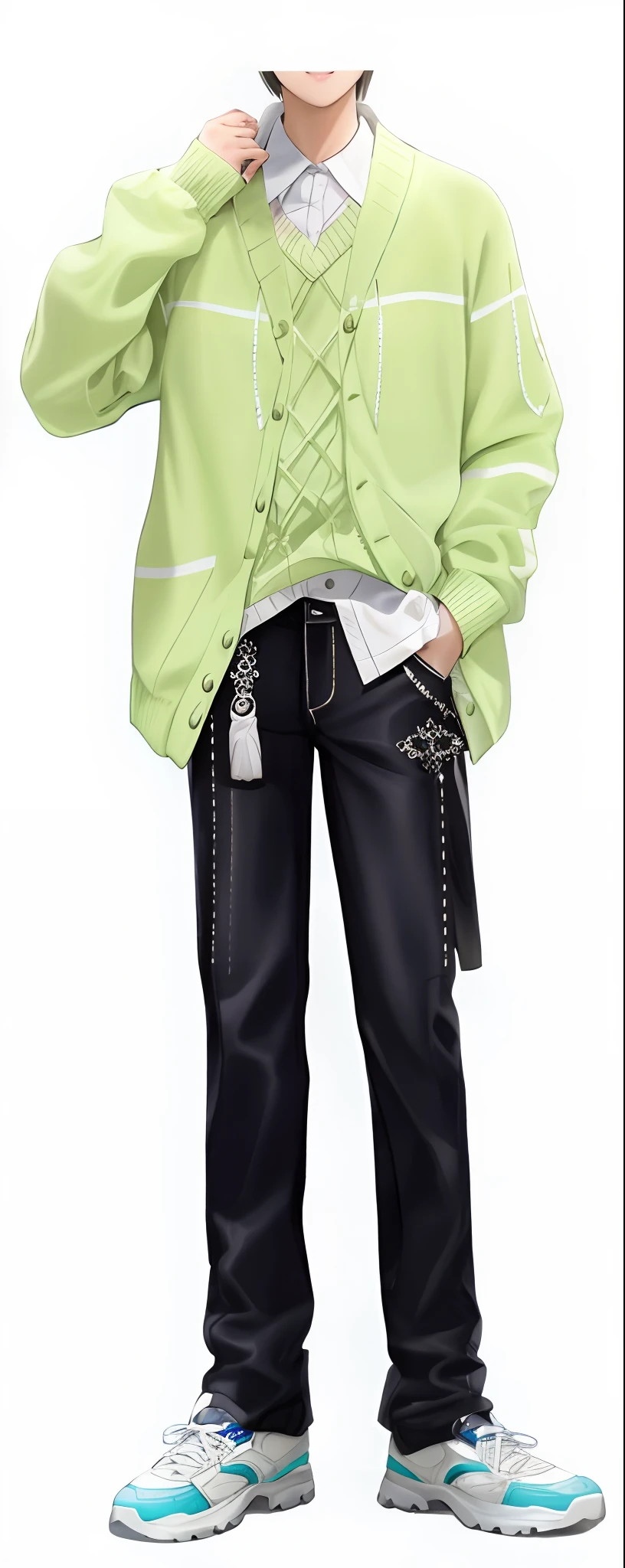 Pubic area is clear，filigree，Green sweater